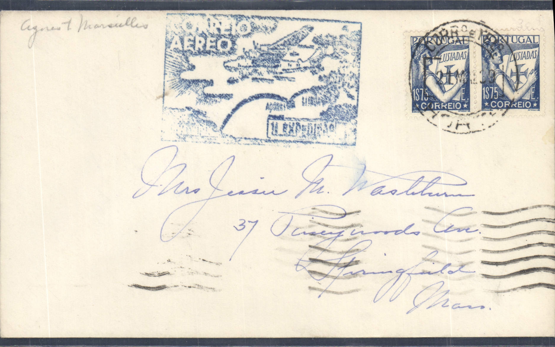Letter Azores to Marseilles 22 5 1939