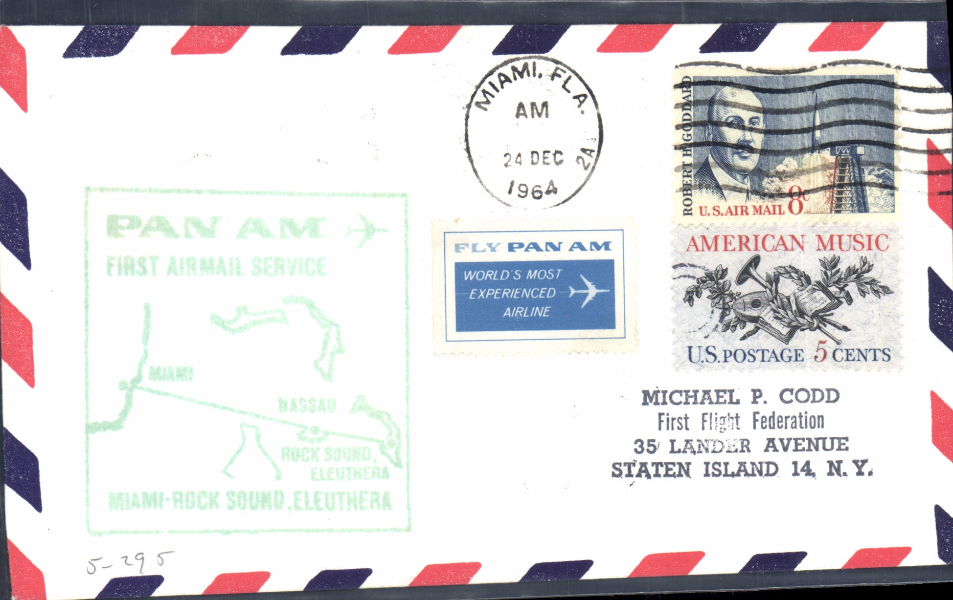 Letter the United States 1st flight Miami Nassau 24 12 1964
