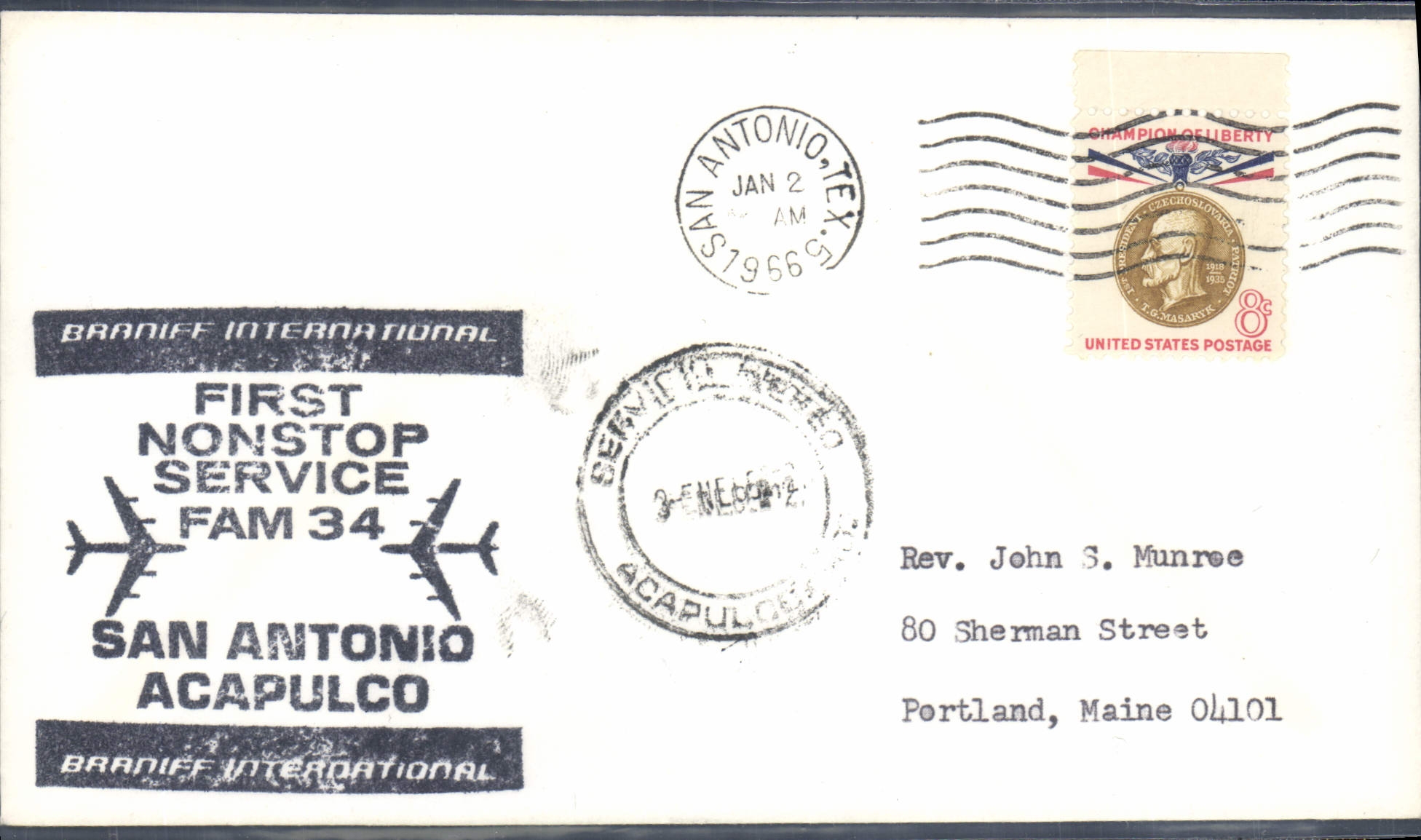 Letter the United States 1st flight San Antonio Acapulco 2 1 1966