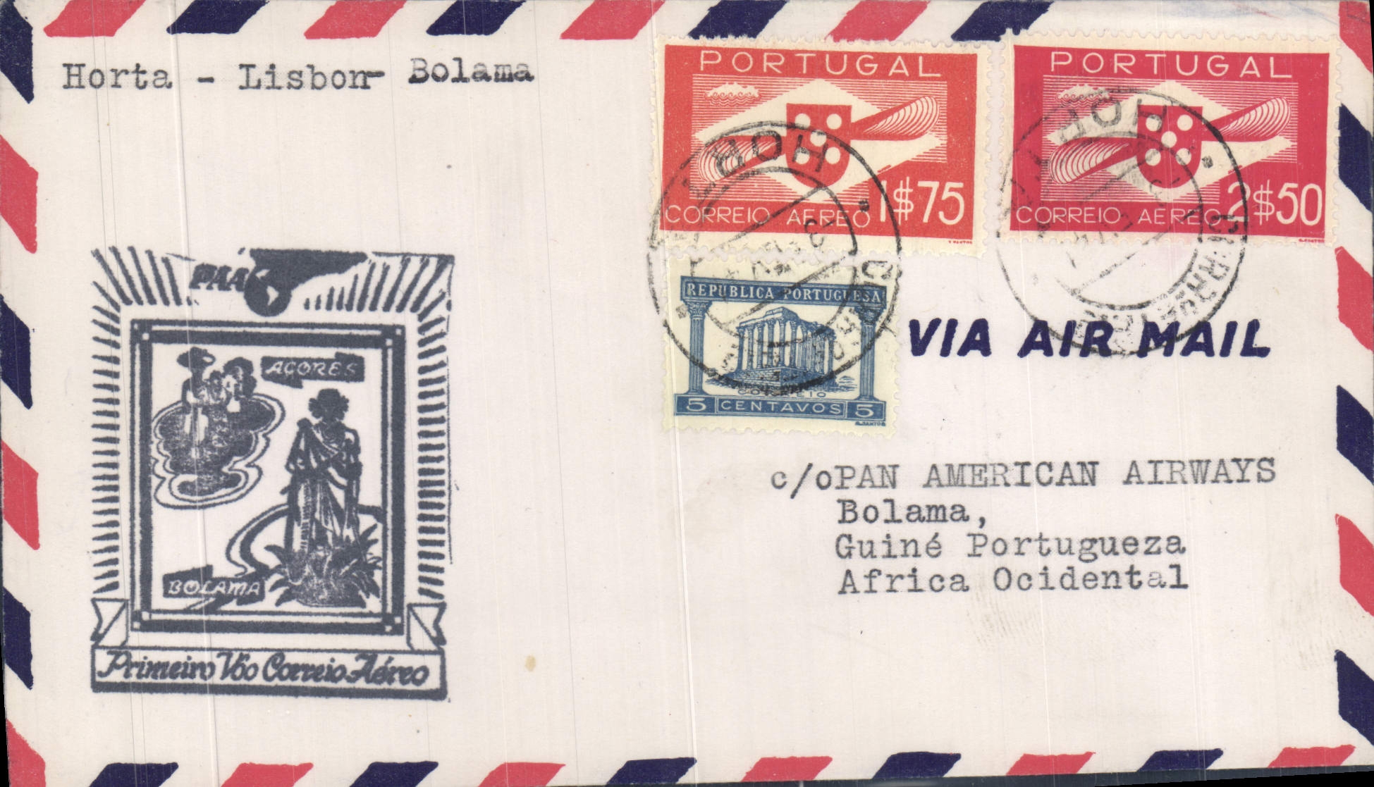 Letter Portugal Horta Lisbon Bolama 6 2 1941