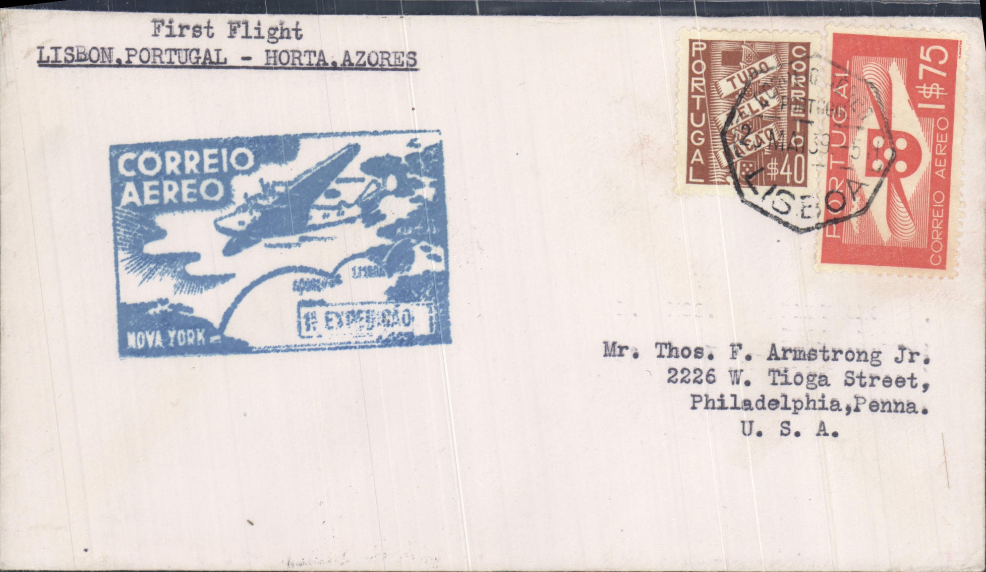 Letter Portugal Lisbon Horta Azores 26 3 1939