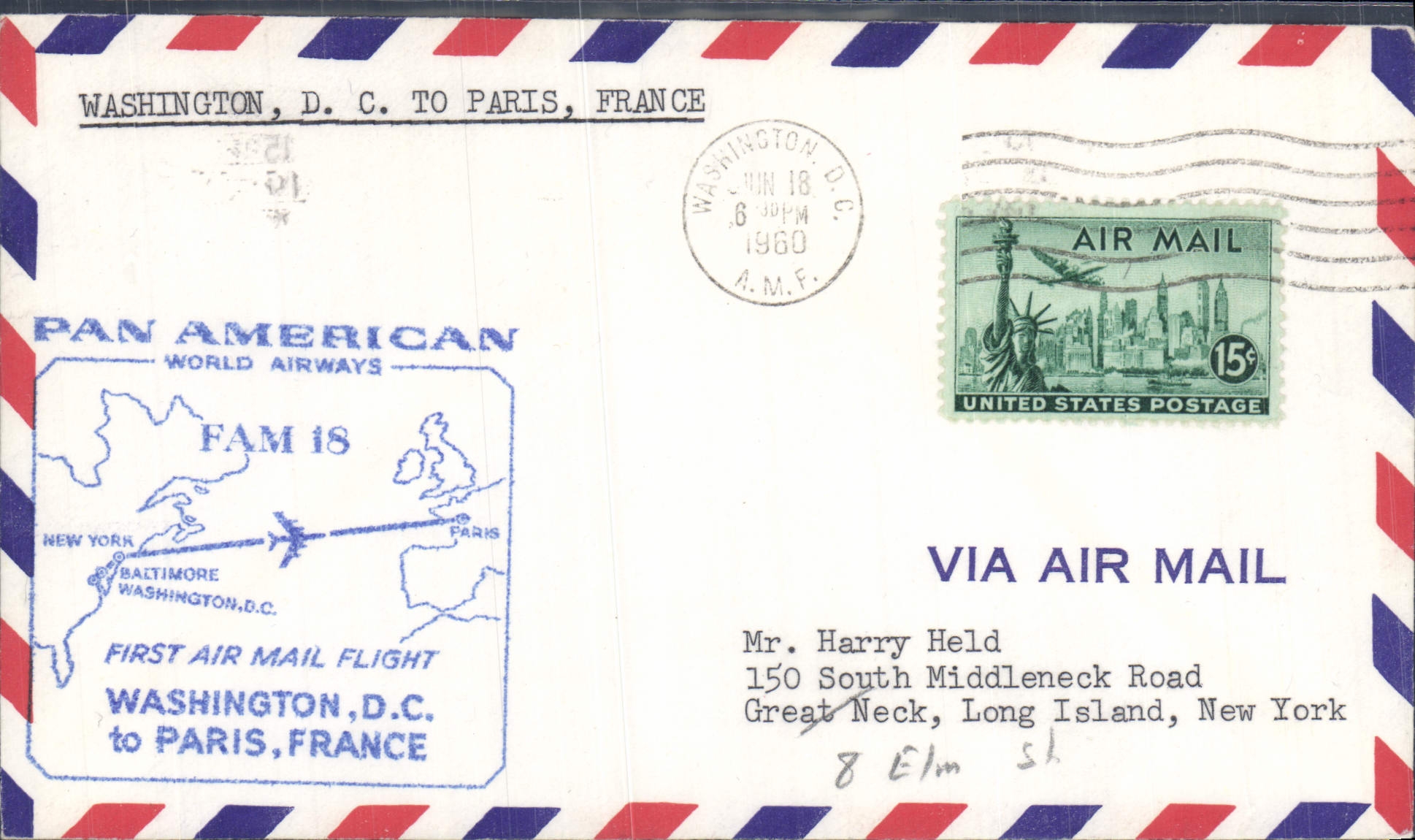 Lettre Etats Unis 1st Flight Baltimore Paris 18 6 1960 FAM 18