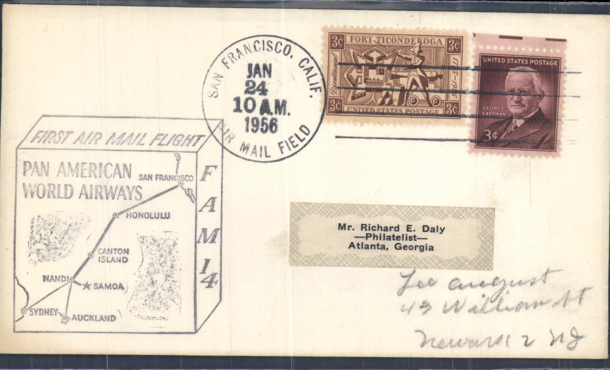 Letter the United States San Francisco to Sydney 24 1 1956