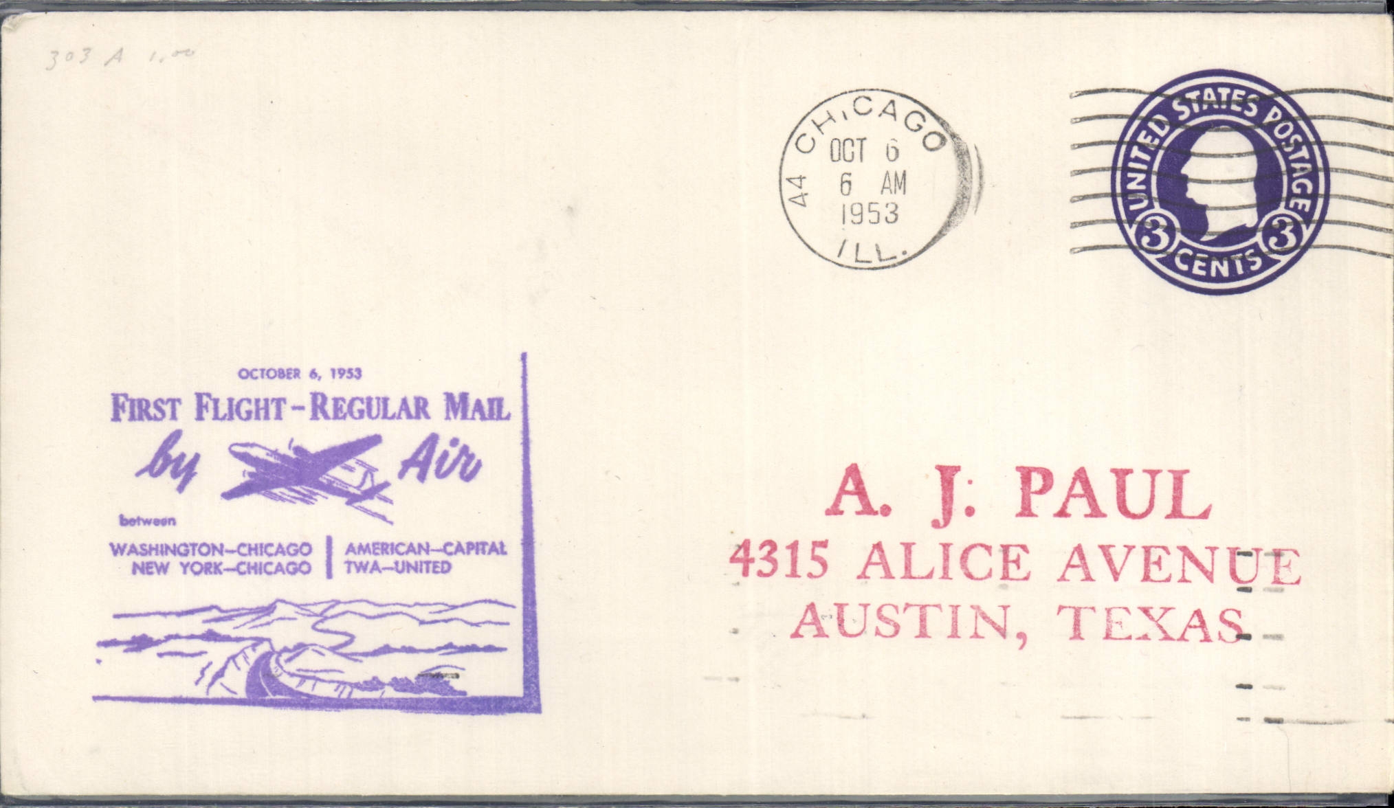 Lettre Etats Unis Washington Chicago New York Orlando 6 10 1953