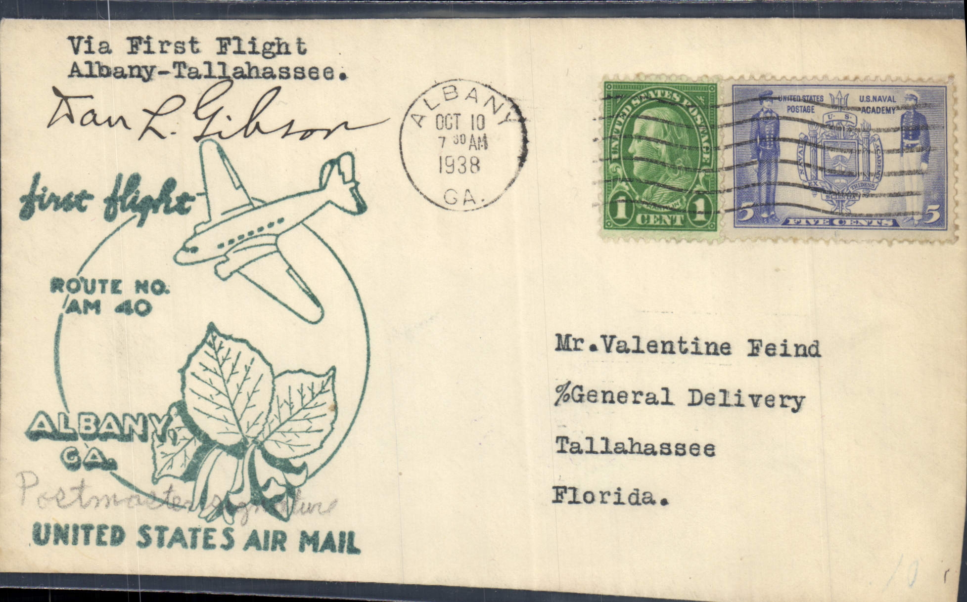 Letter the United States Albany Tallahassee 10 10 1938