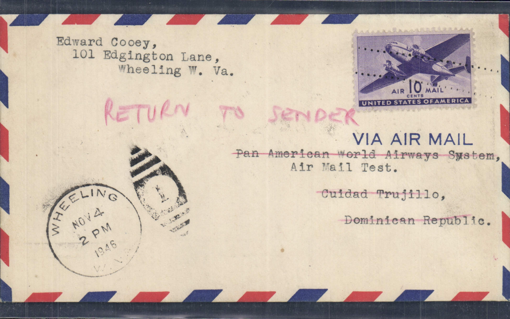 Letter the United States Wheeling to Dominican Republic 4 11 1946