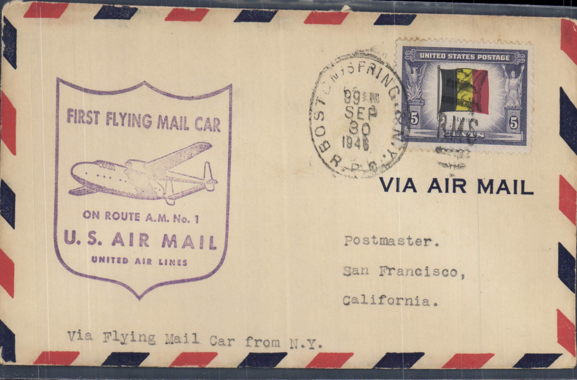 Lettre Etats Unis AM Boston to San Francisco 30 9 1946