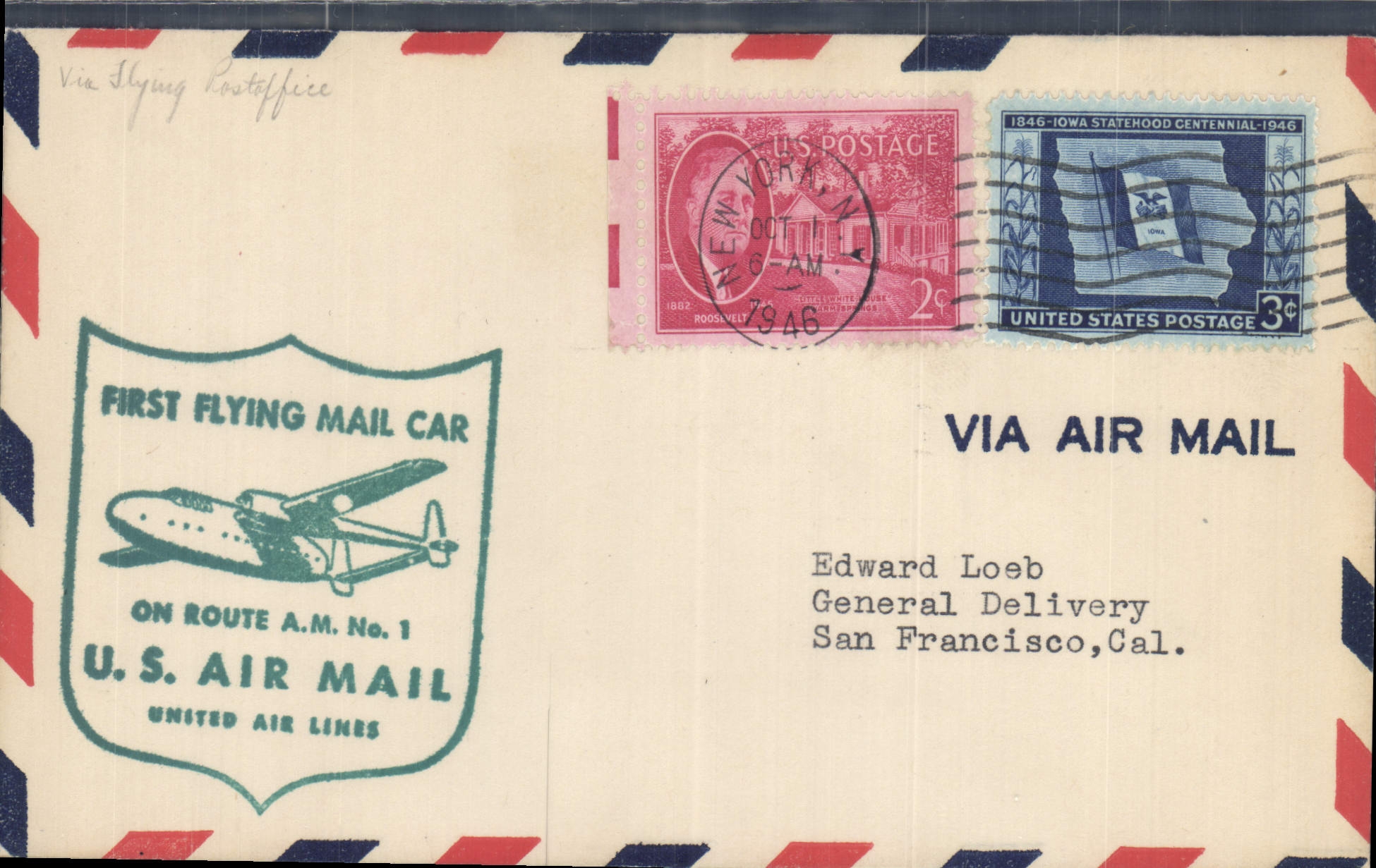 Letter the United States AM11 New York to San Francisco 1 10 1946