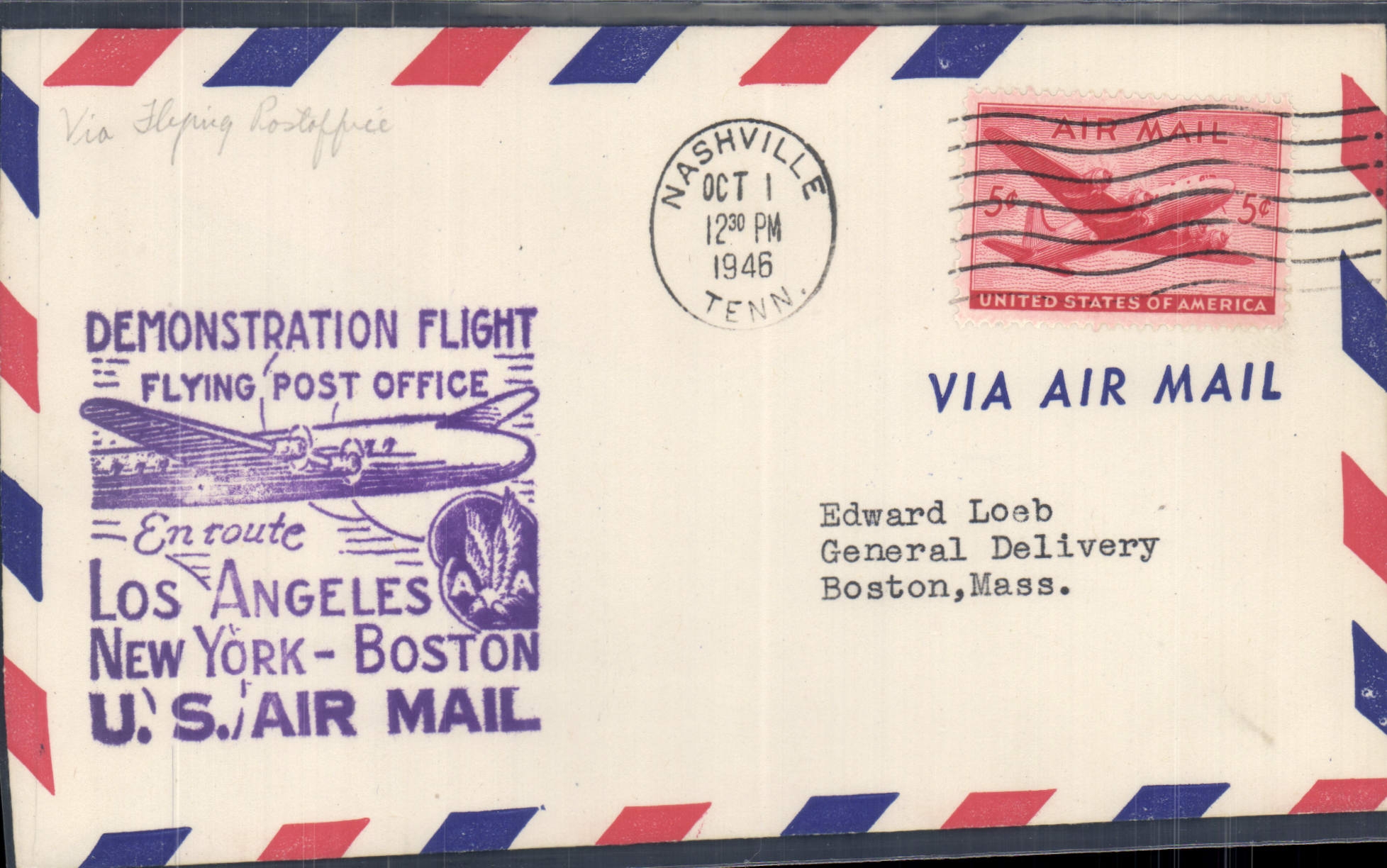 Lettre Etats Unis Los Angeles New York Boston 1 10 1946