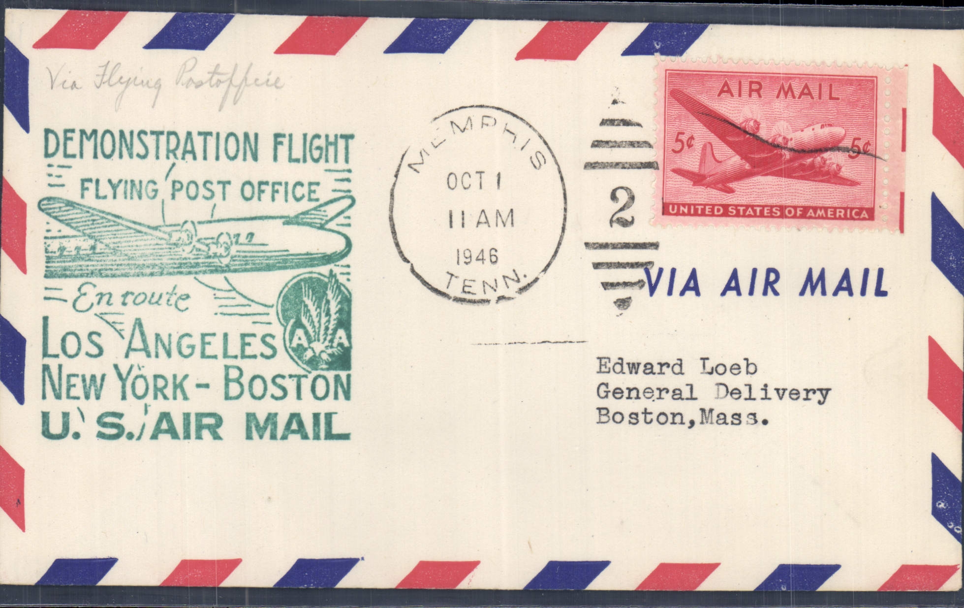 Lettre Etats Unis Los Angeles New York Boston 1 10 1946