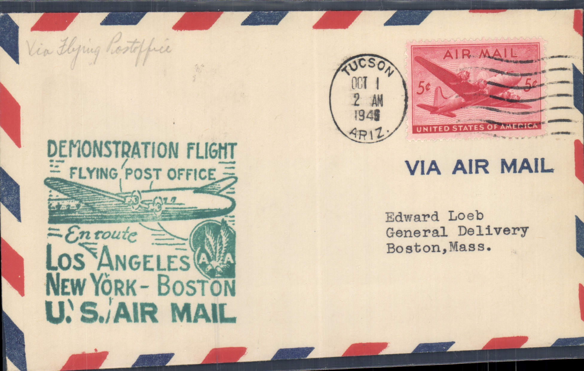 Lettre Etats Unis Los Angeles New York Boston 1 10 1946