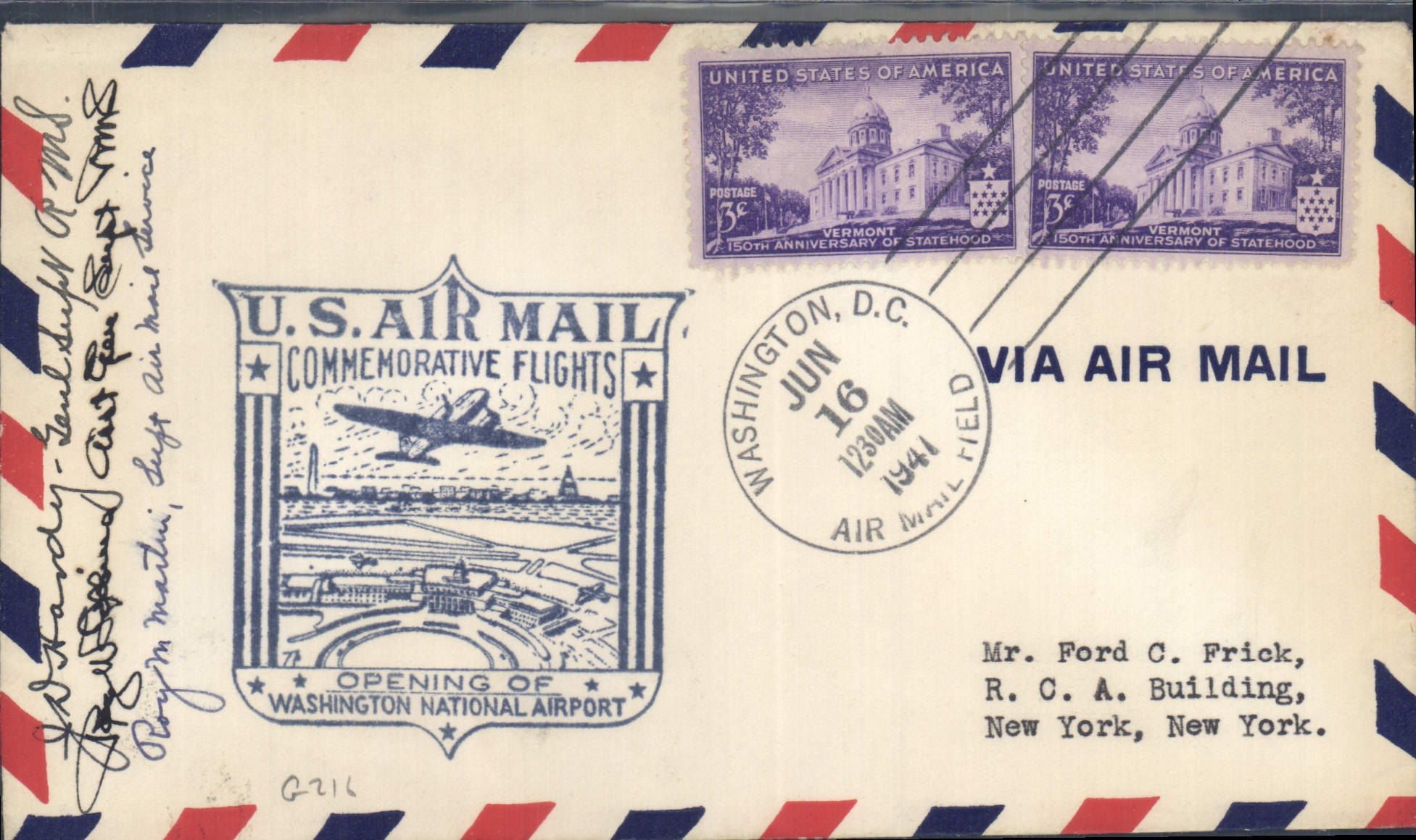 Lettre Etats Unis Washington 16 2 1947 to New York
