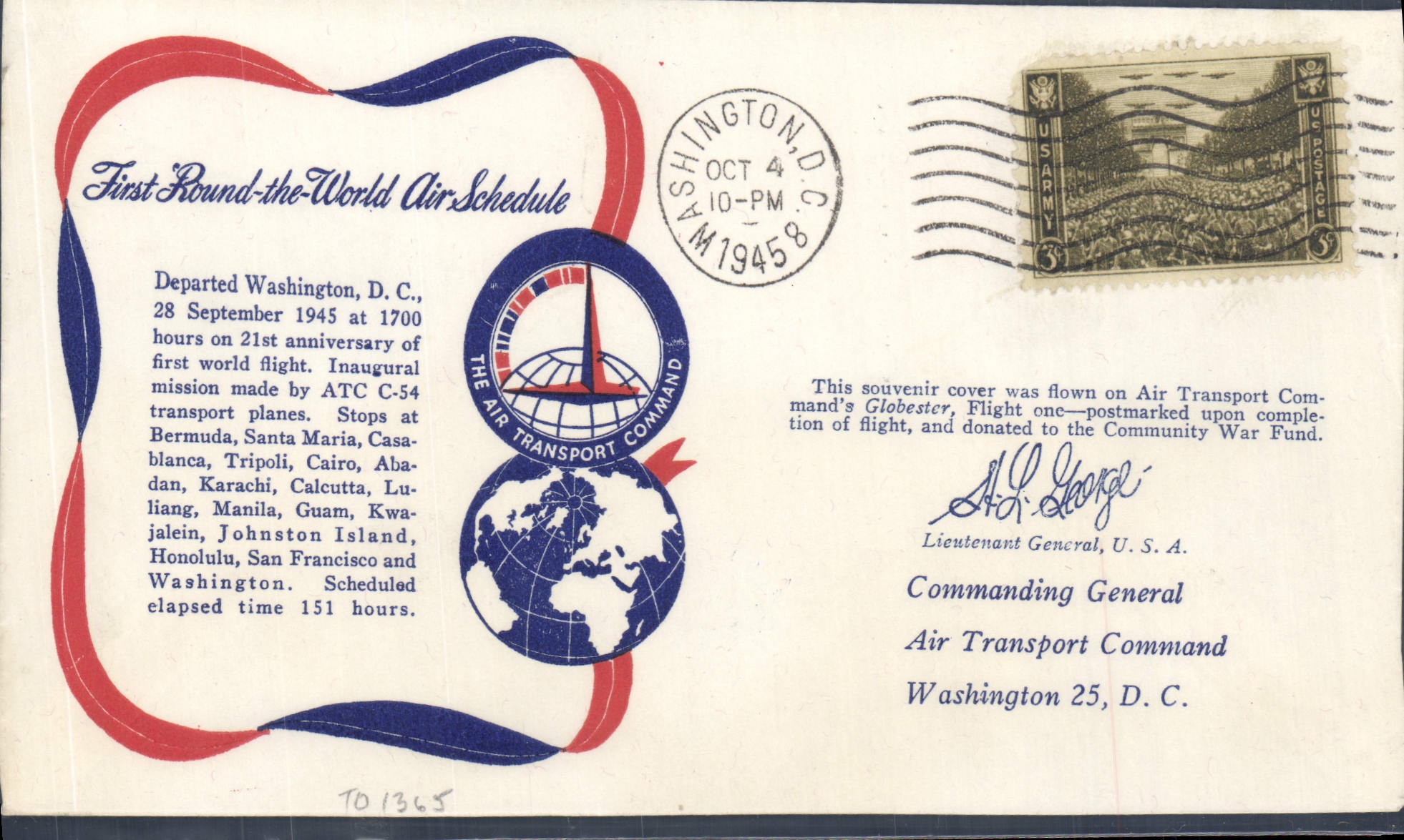 Lettre Etats Unis Washington 4 10 1945 First weekly around the world service