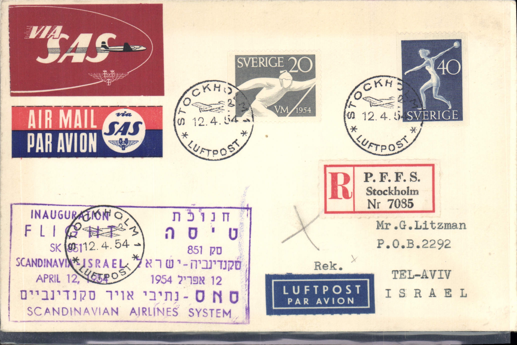 Letter Sweden Scandinavia Israel 12 4 1954