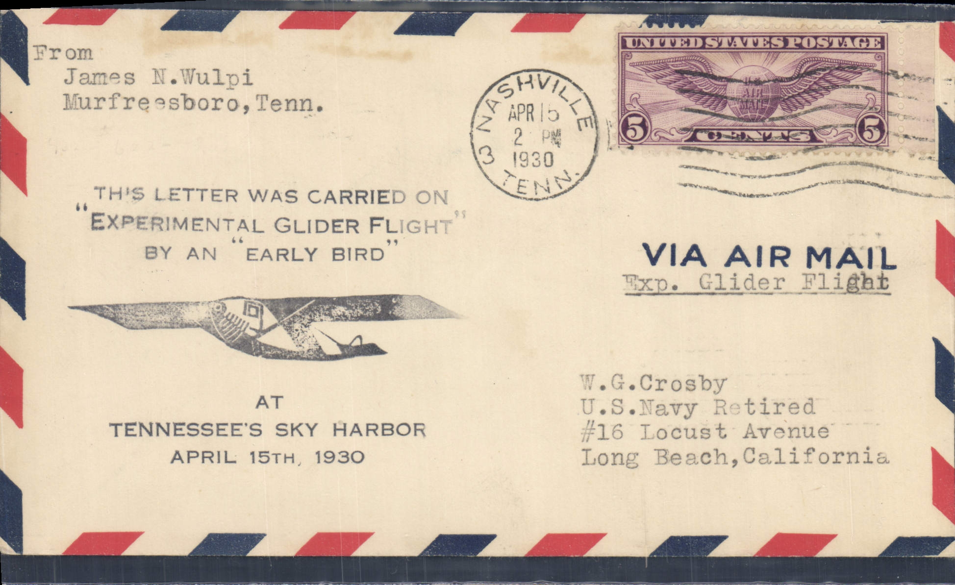 Letter the United States Tennessee' S Sky Harbor 15 4 1930 Nashville