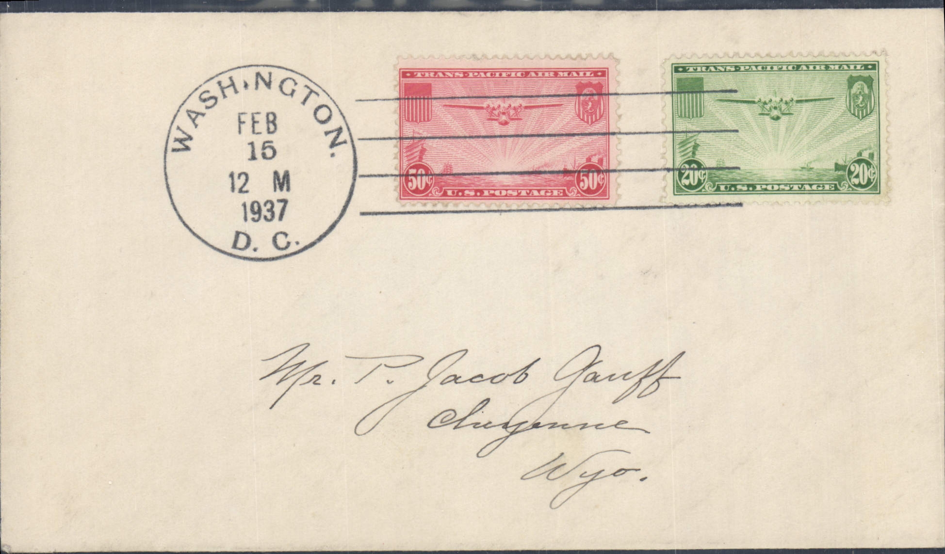 Letter the United States Washington to Cheyenne Wyo