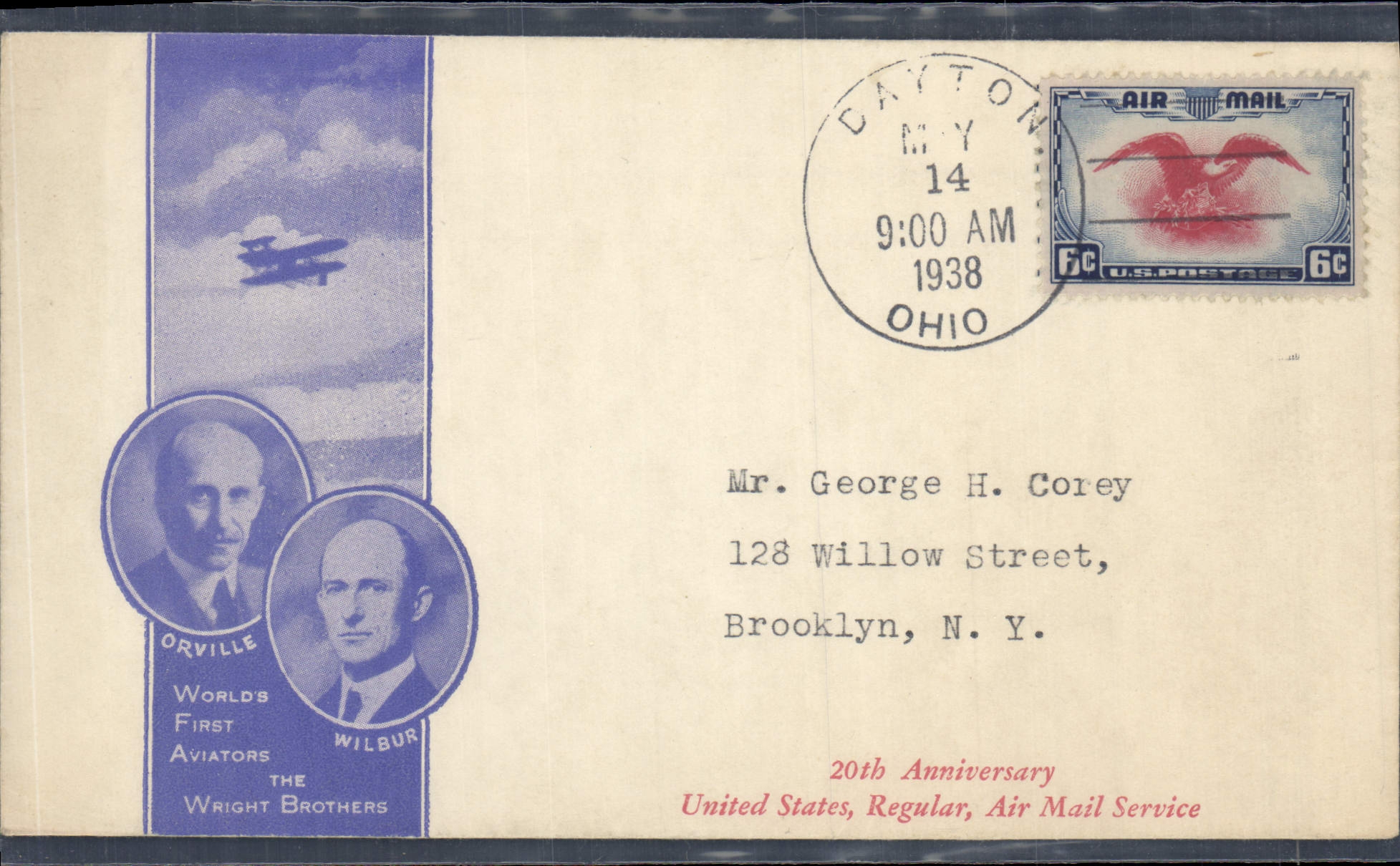Letter the United States Dayton to NY Orville Wilbur Wright Brothers 14 5 1938