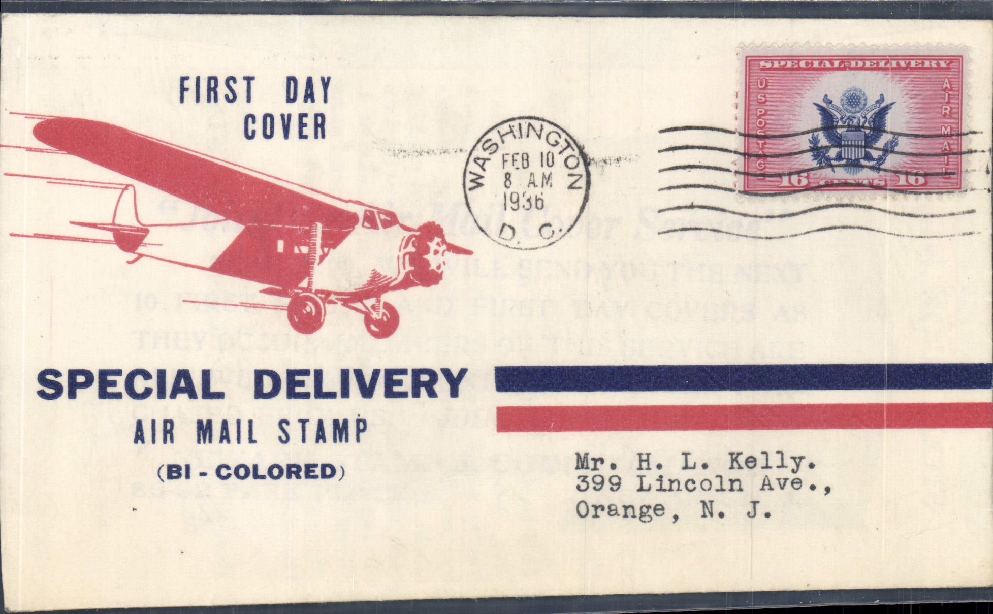 Lettre FDC Special Delivery Washington 10 2 1936