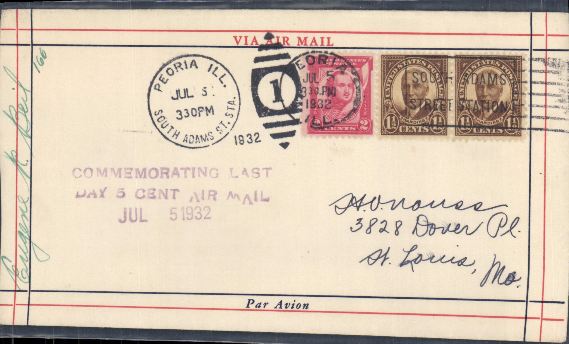 Letter the United States Peoria Ill to St Louis 7 1932