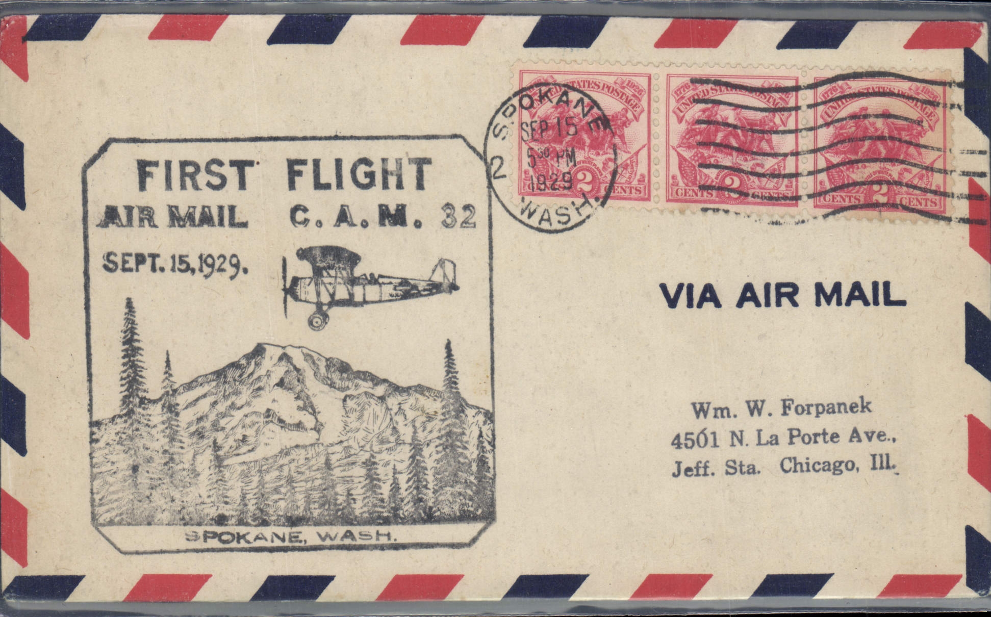 Letter the United States 1st Spokane Flight 15 9 1929