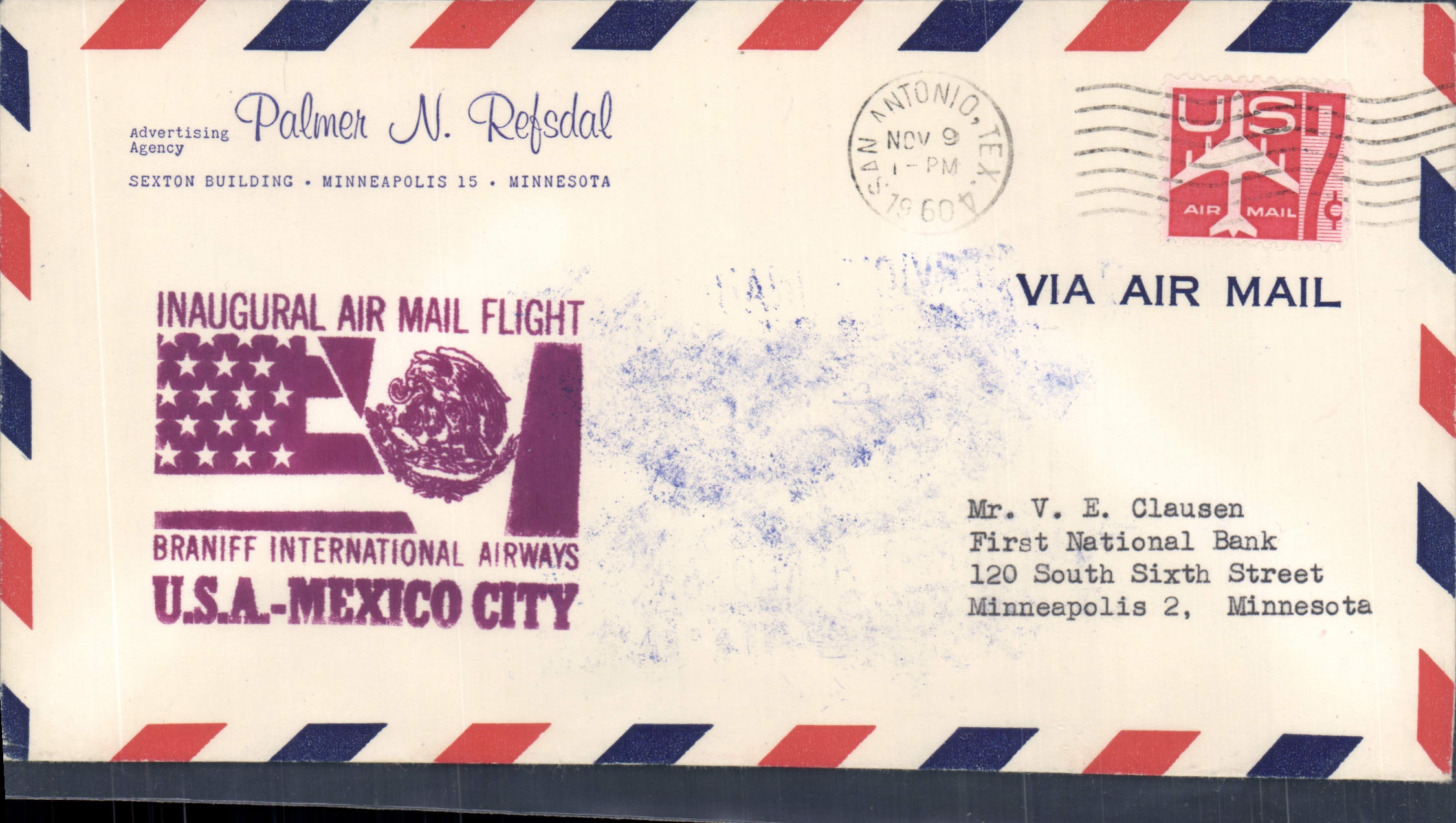 Lettre Etats Unis USA Mexico City Branif International Airways 9 11 1960