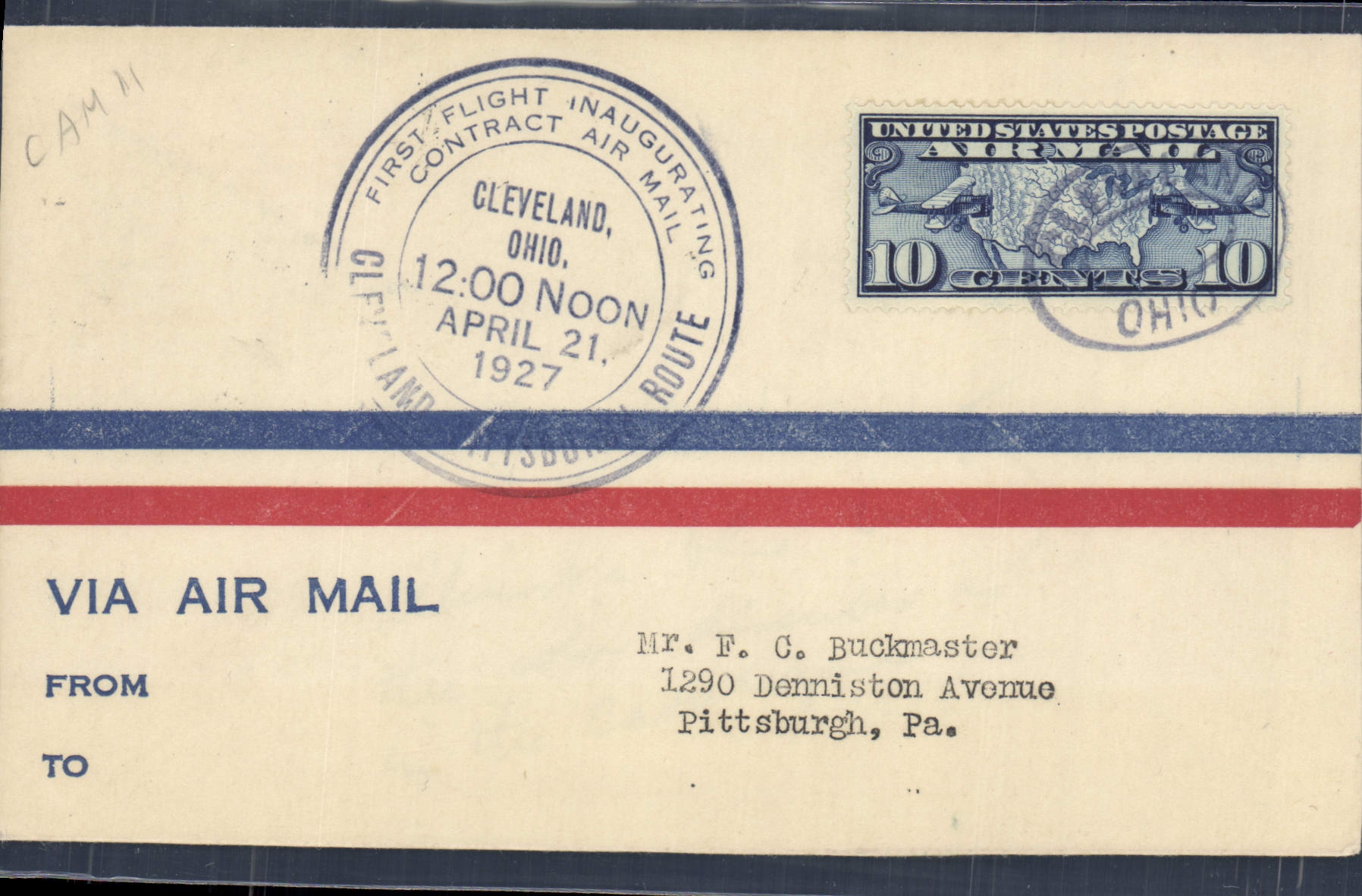 Letter the United States Cleveland Pittsburgh 21 4 1927
