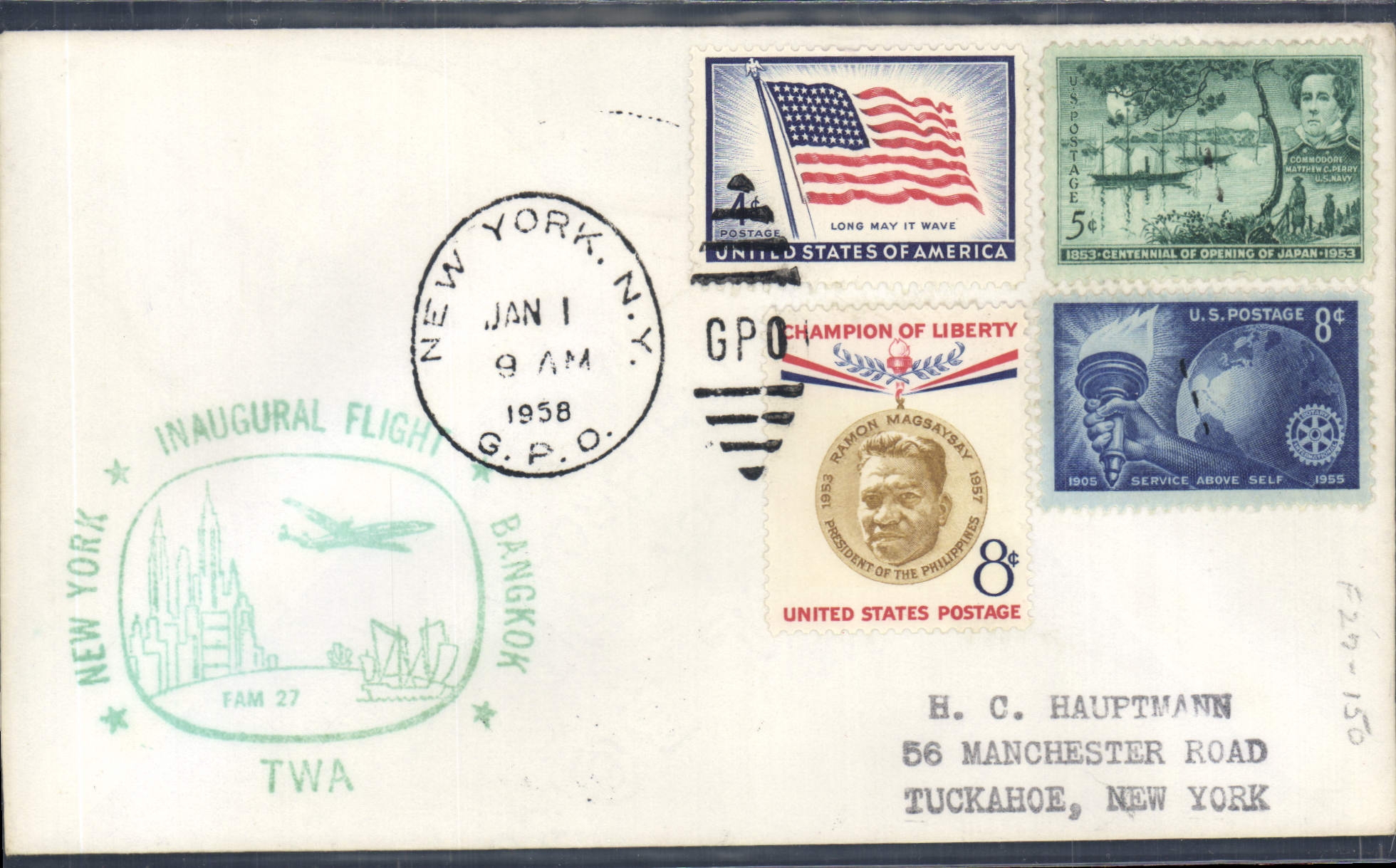 Lettre Etats Unis New York Bangkok 1 1 1958