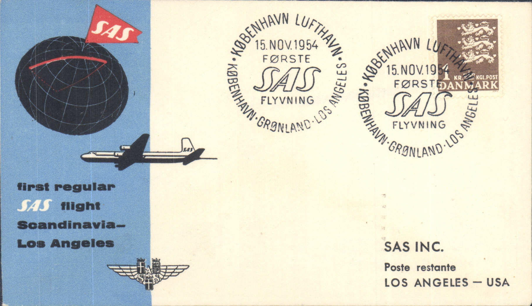 Letter SAS Denmark to Los Angeles 15 11 54
