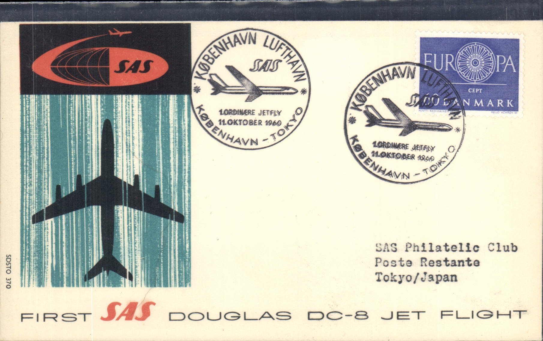 Letter Douglas First SAS DC8 Jet flight to Tokyo Japan 11 10 1960 Europe