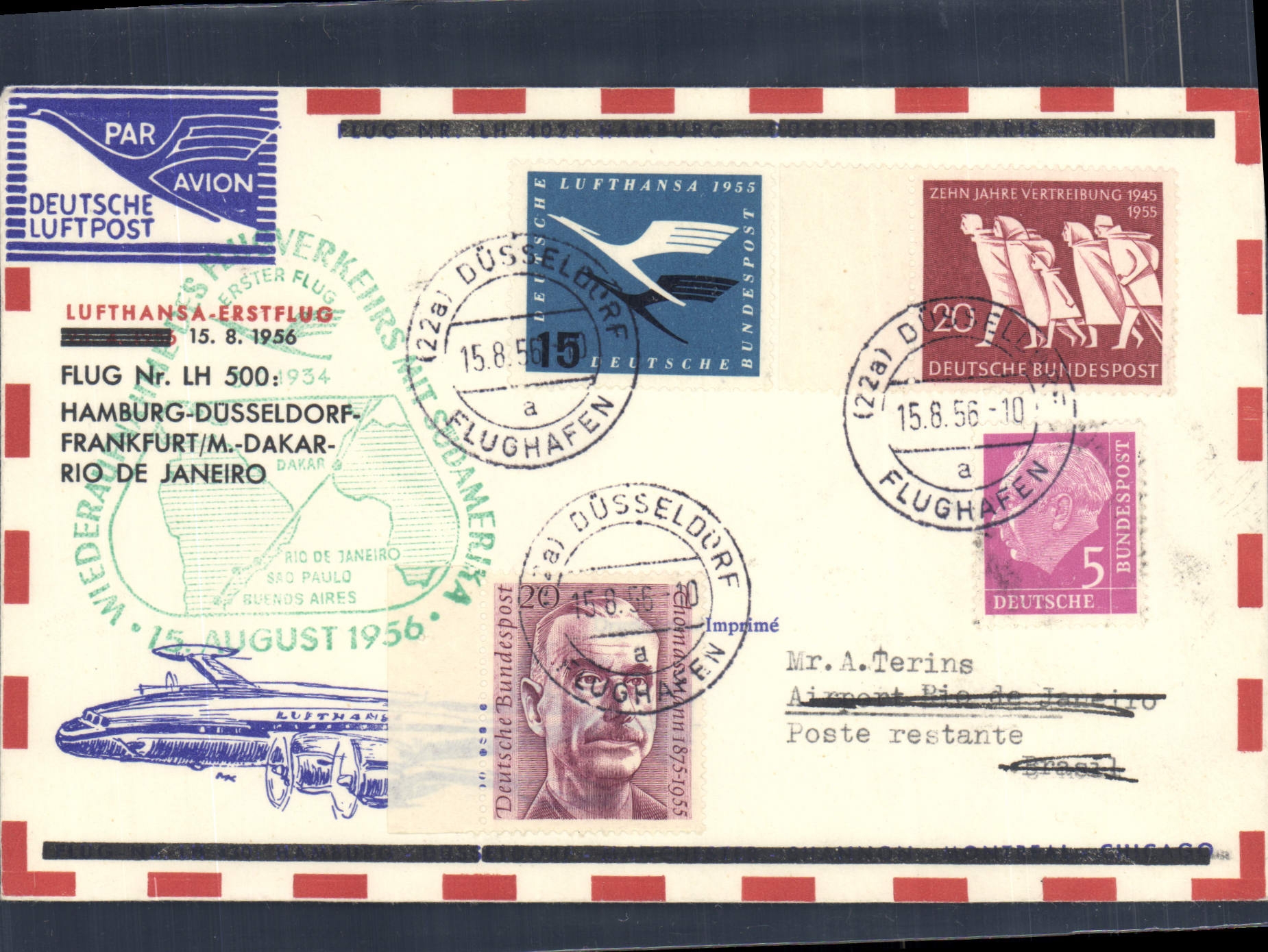 Letter Germany Hamburg Dusseldorf Dakar Rio de Janeiro 15 6 56