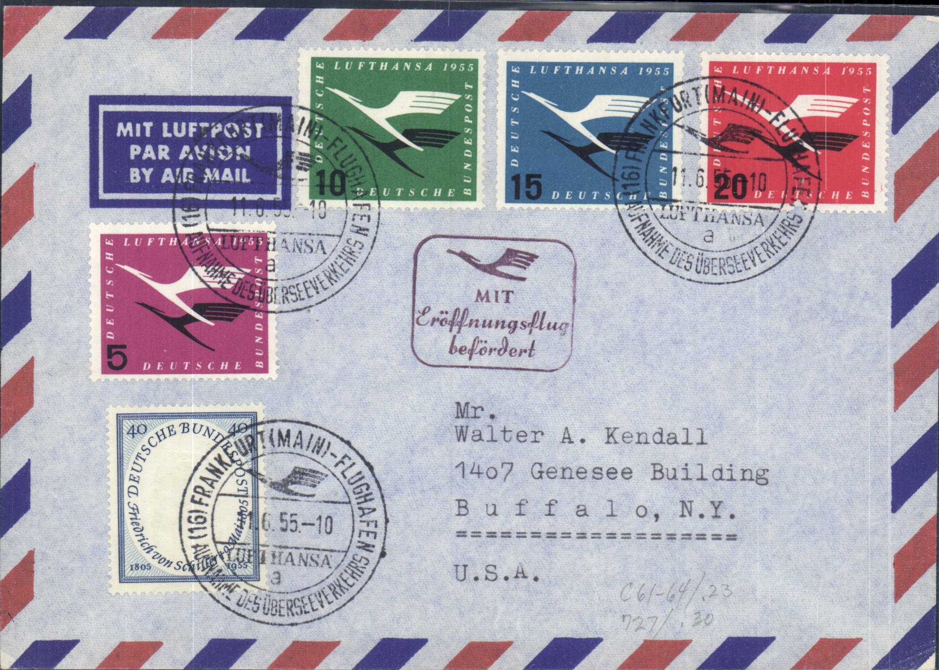 Lettre Allemagne 11 6 55 Lufthansa to Buffalo NY