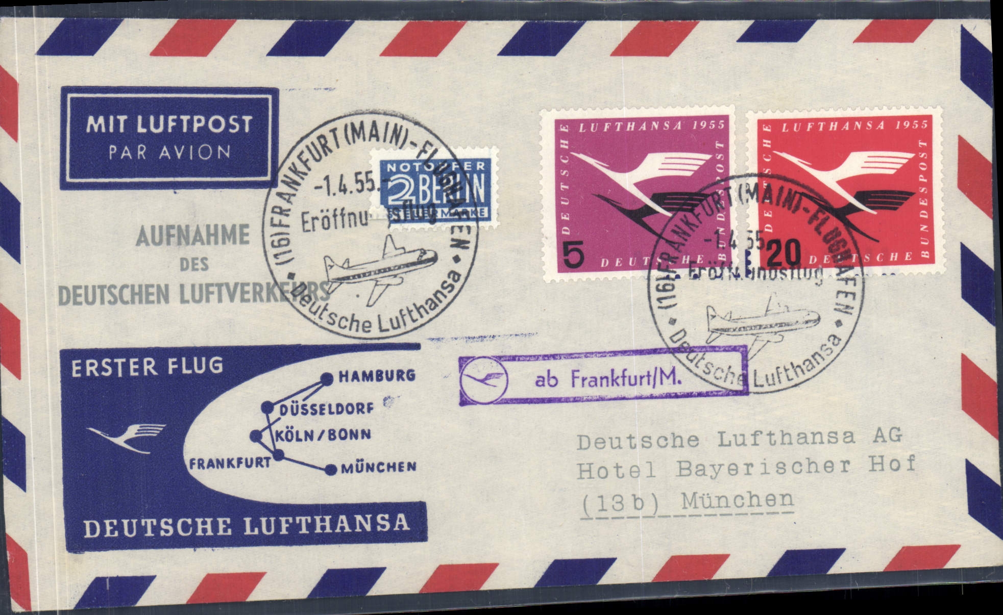 Lettre Allemagne Frankfurt Hamburg Munchen 1 4 55