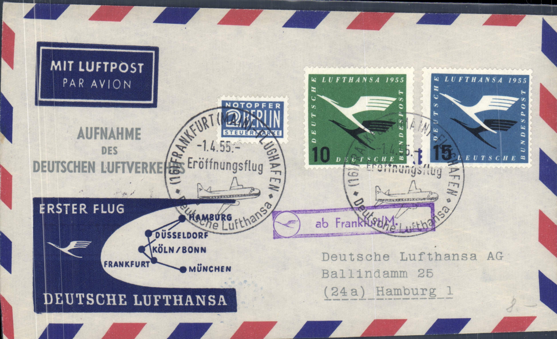 Lettre Allemagne Frankfurt Hamburg Munchen 1 4 55