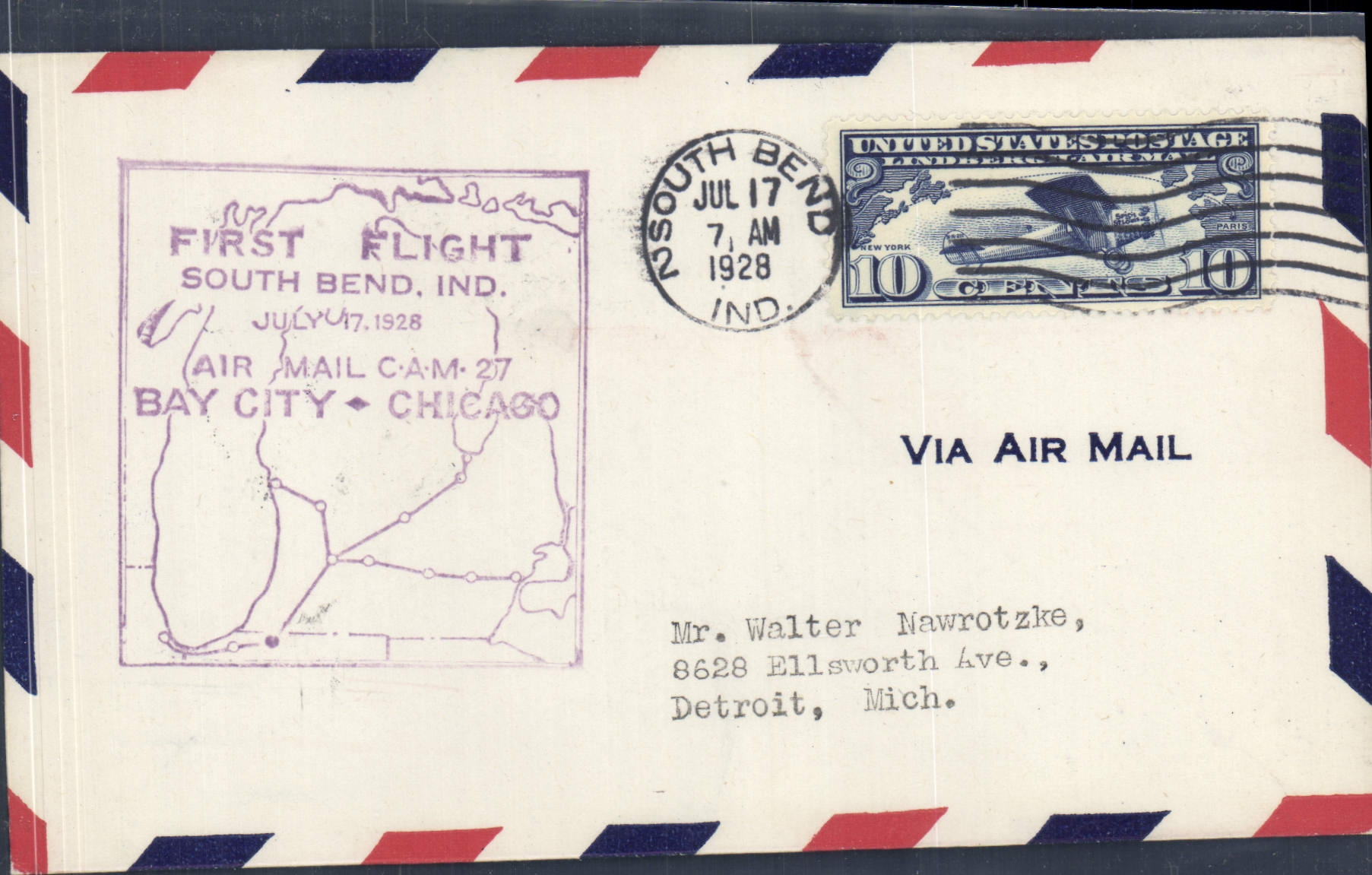 Lettre Etats Unis Bay City Chicago 17 7 28