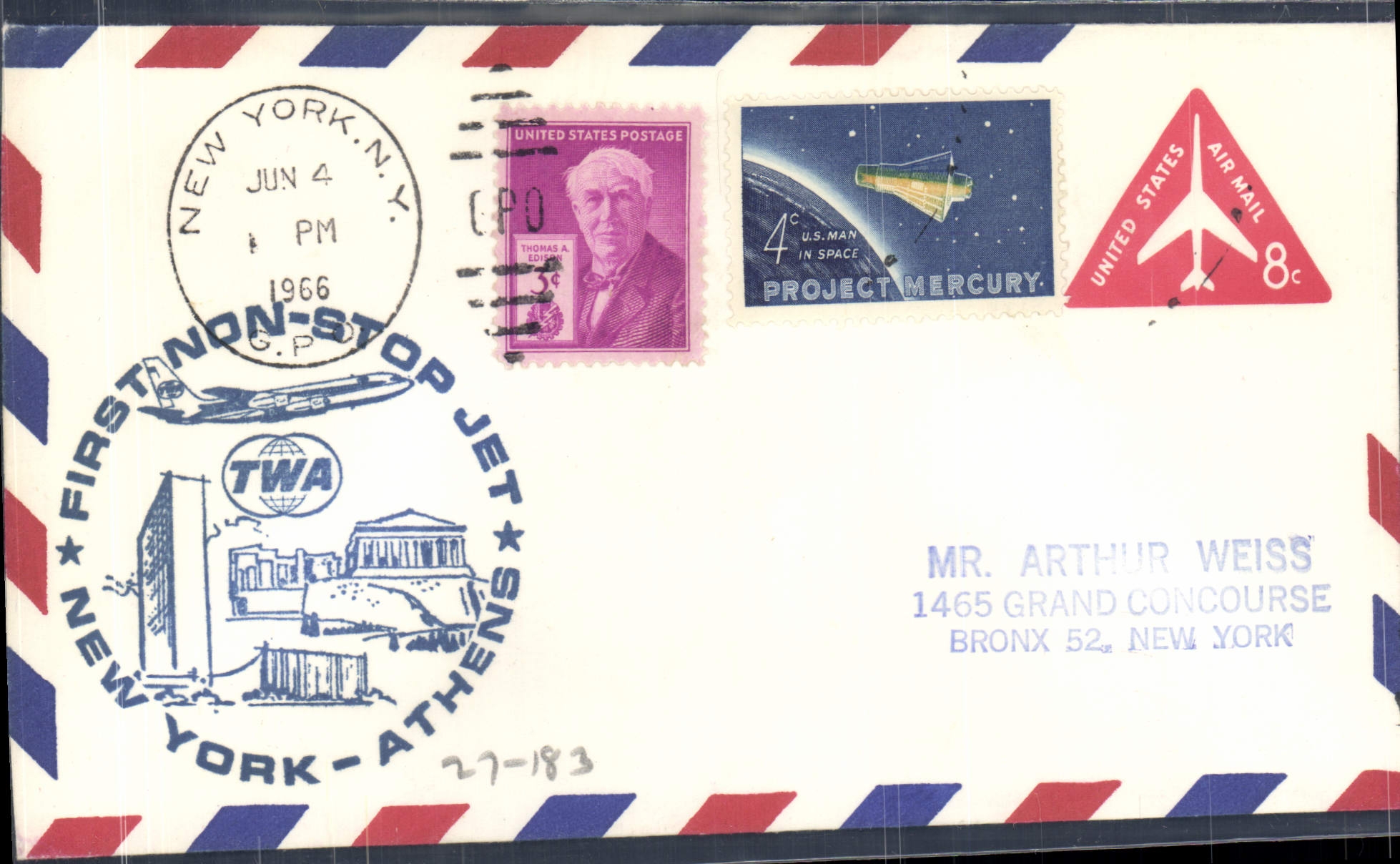 Letter the 1st United States not stop New York Athens 4 6 1966