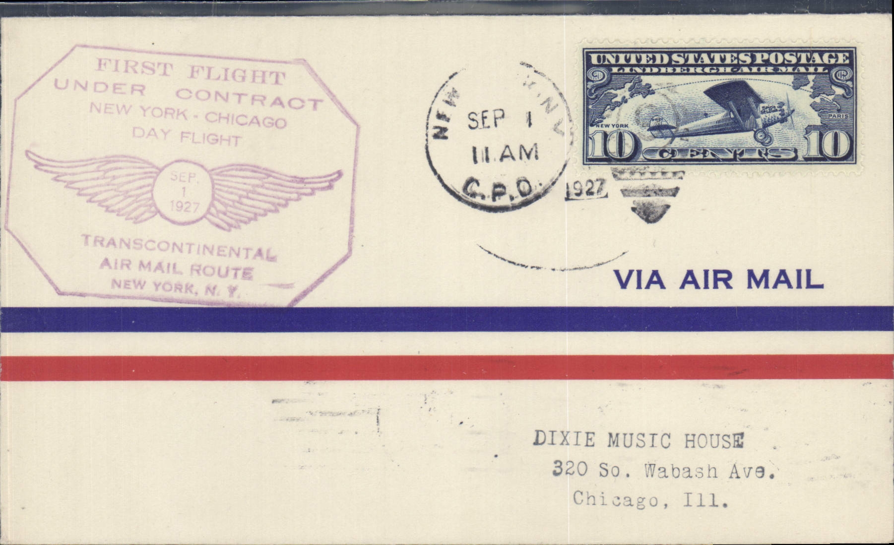 Lettre Etats Unis New York chicago 1 9 1927