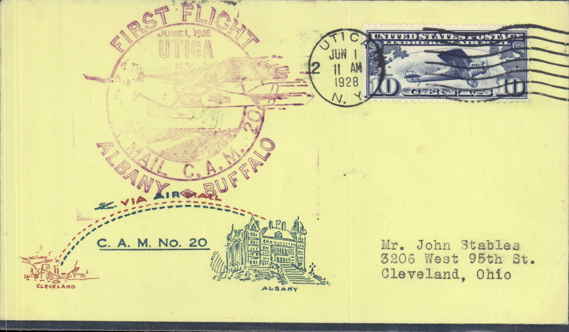 Lettre Etats Unis Albany Buffalo Utica 1 6 1928