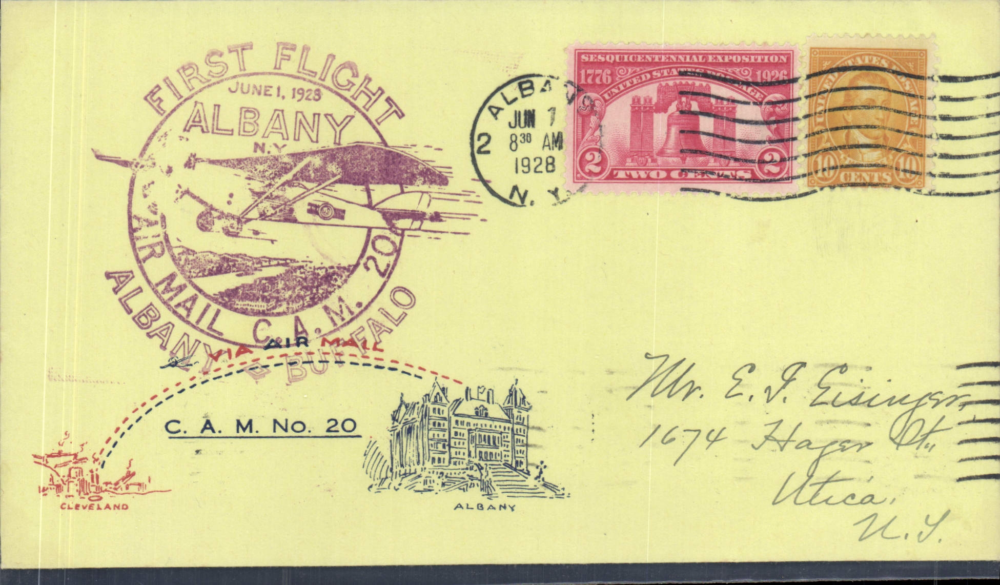 Lettre Etats Unis Albany Buffalo 1 6 1928