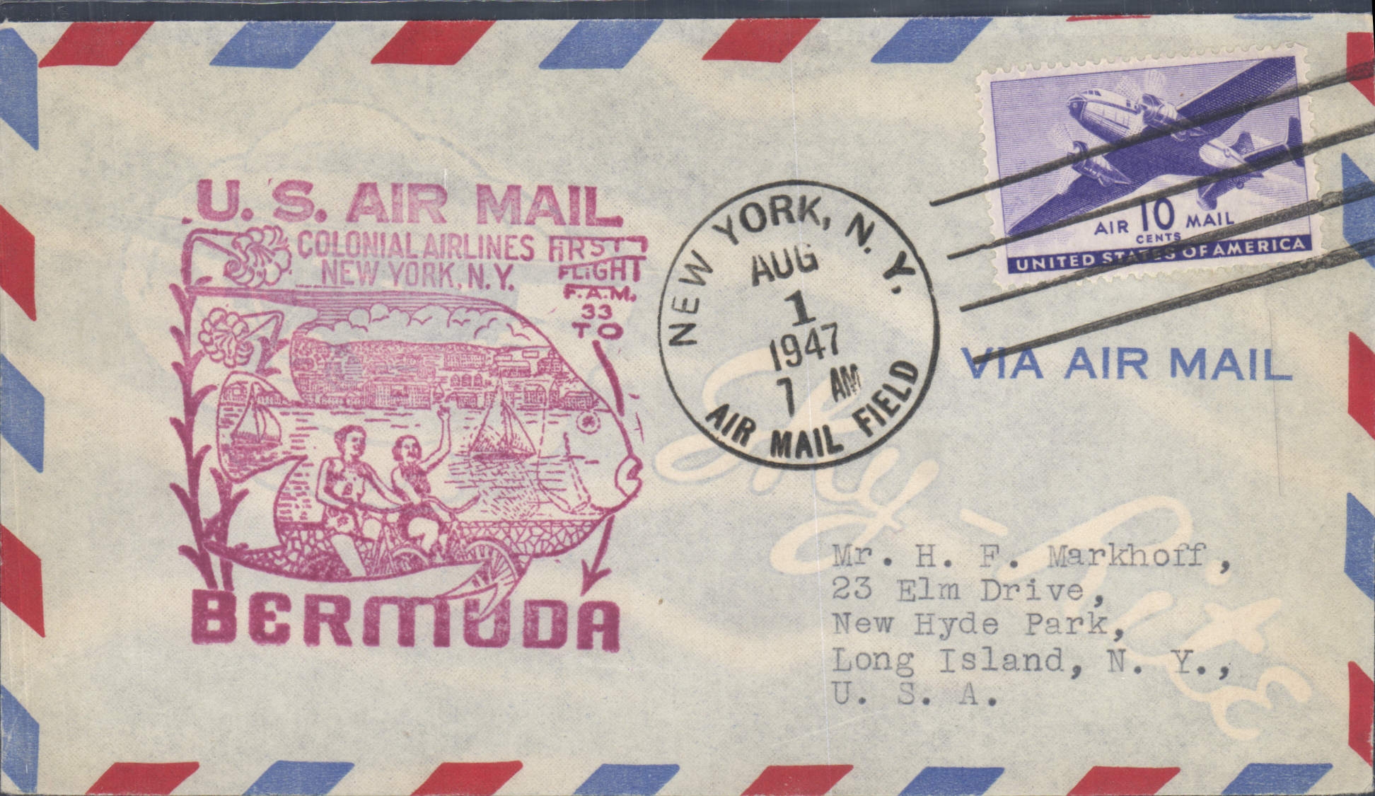 Letter the United States Colonial Airlines New York Bermdua 1 8 1947