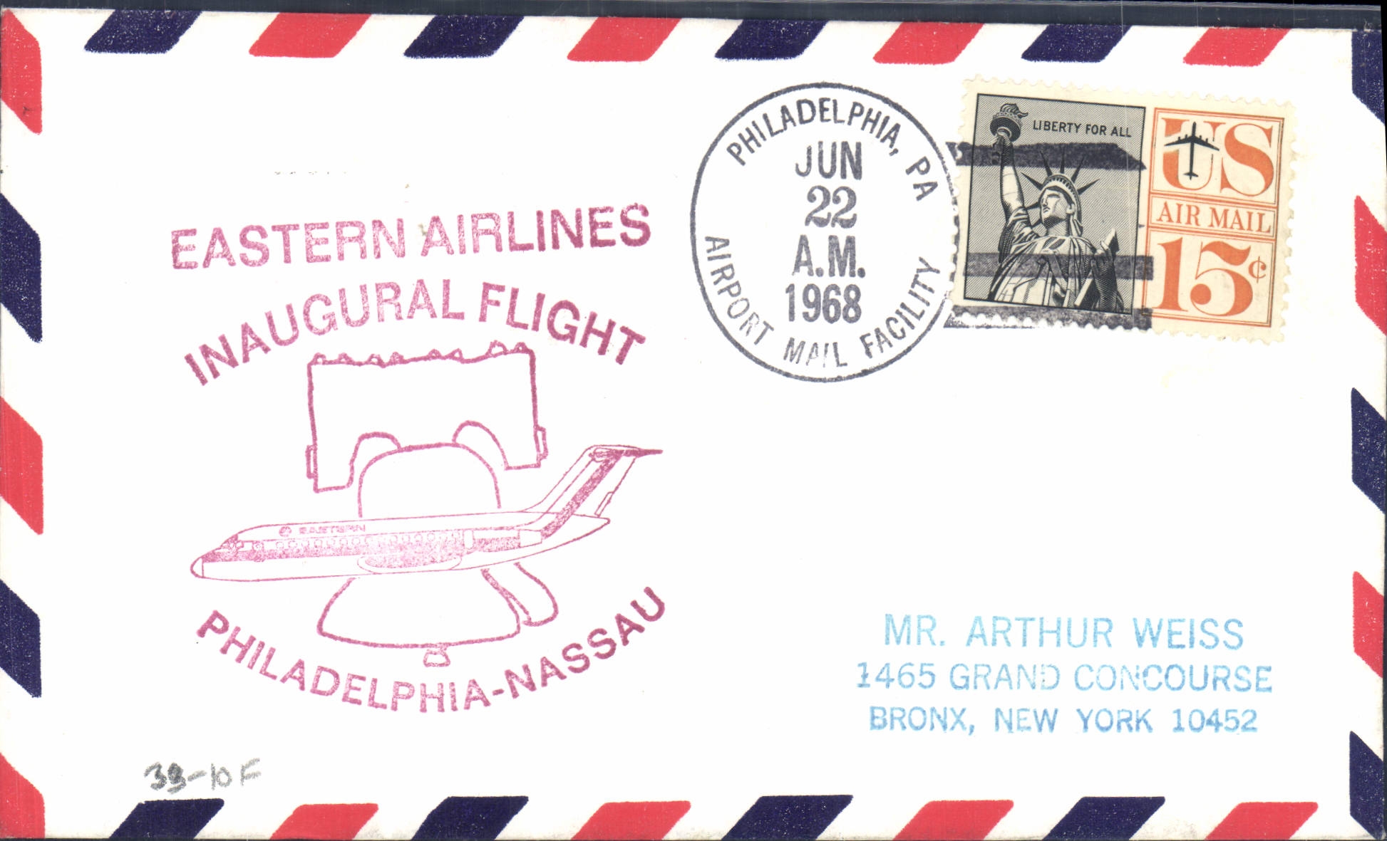 Letter the United States Eastern Airlines Philadelphia Nassau 22 6 1968