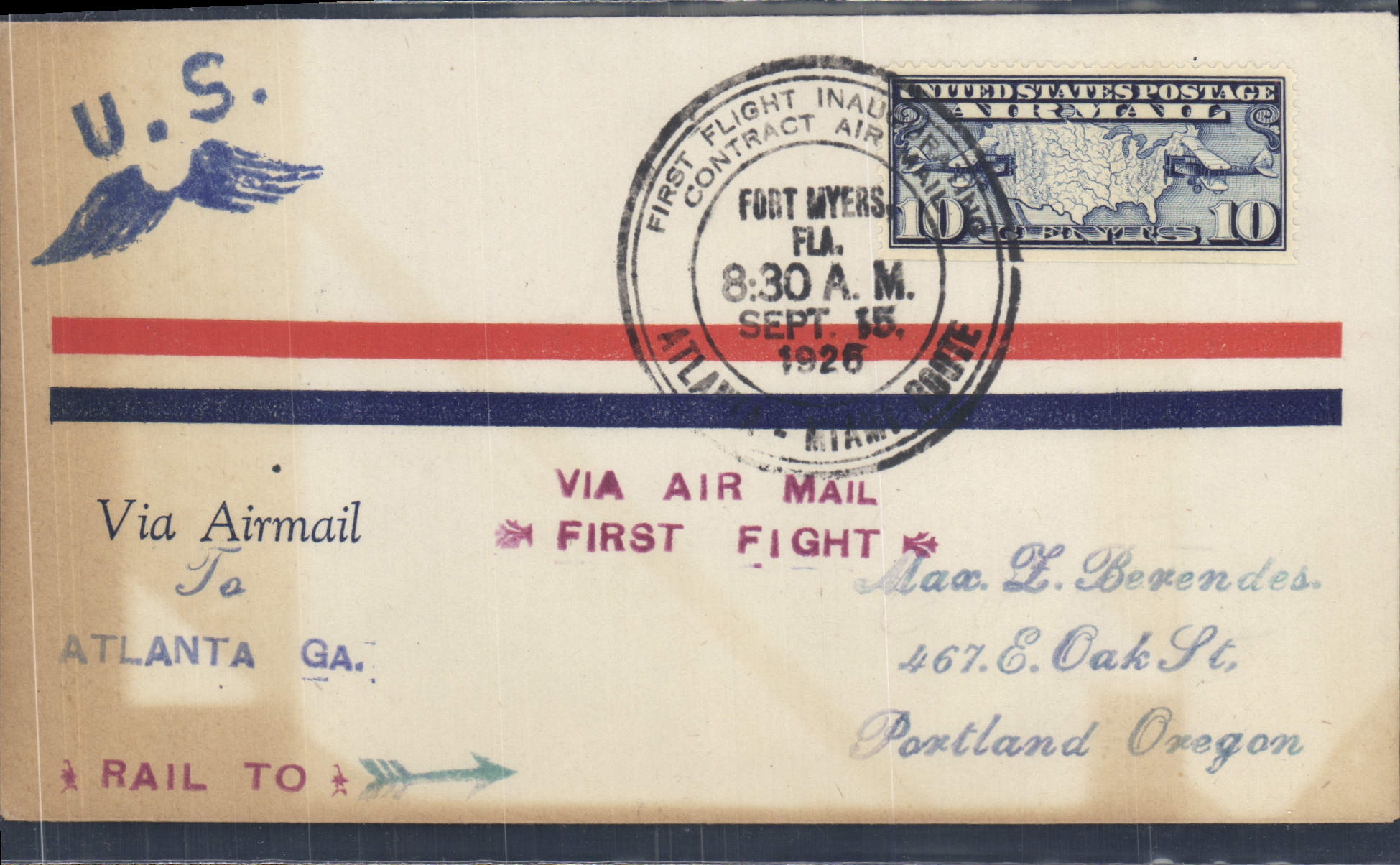 Lettre Etats Unis Atlanta to Miami 15 9 1926