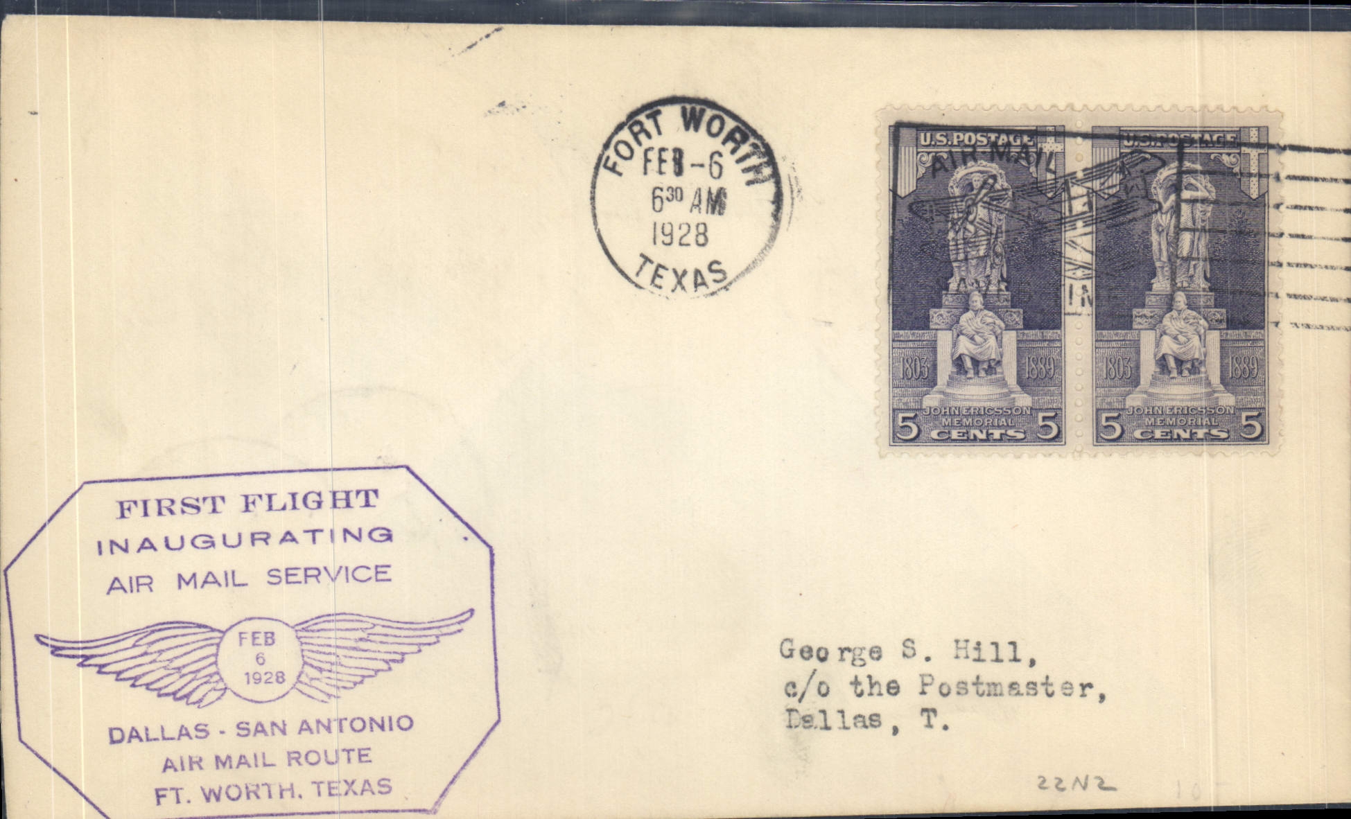 Letter 1st Flight the United States Dallas San Antonio 6 2 1928 RARE