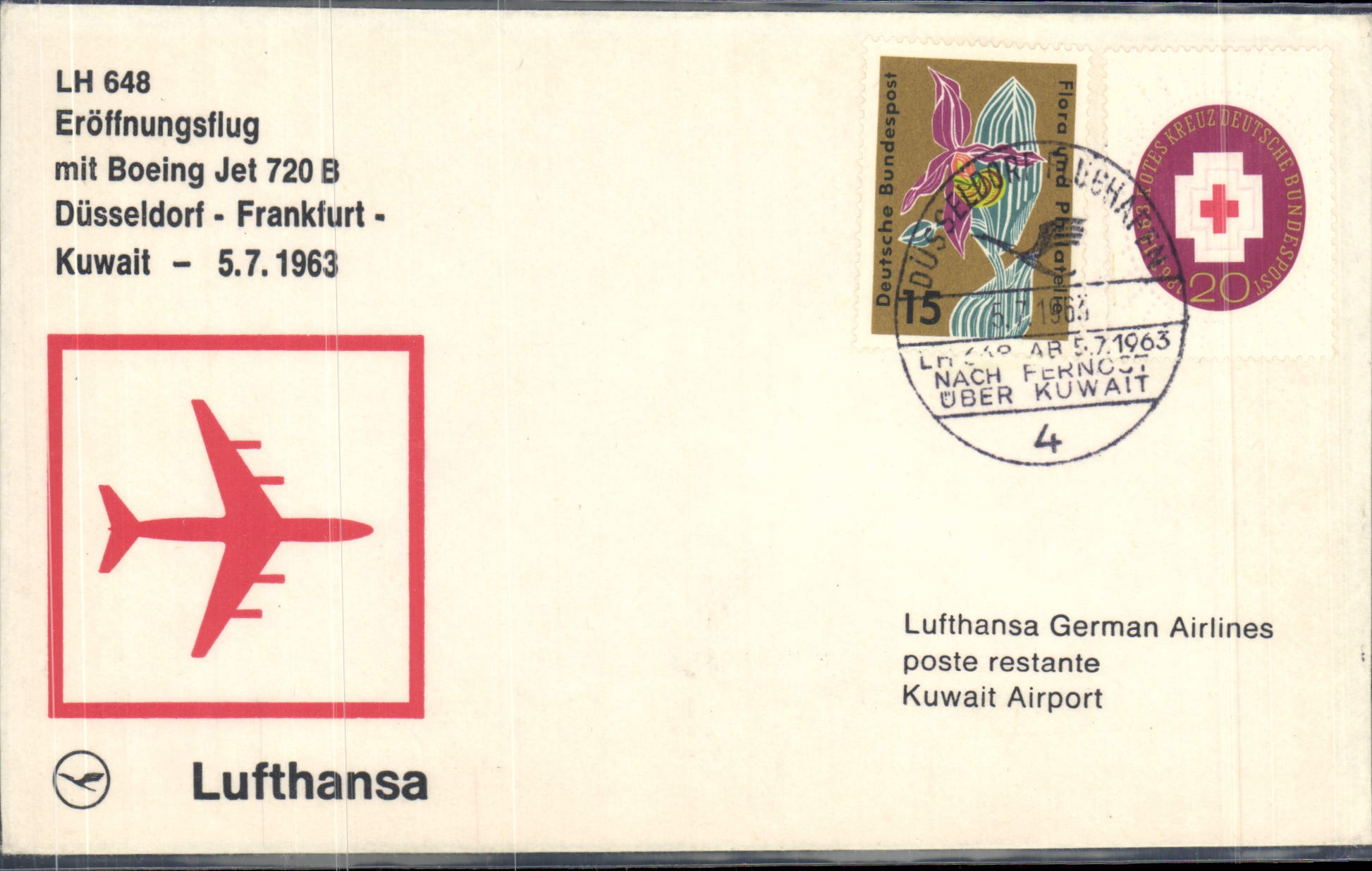 Lettre 1er Vol Dusseldorf Frankfurt 5 7 1963