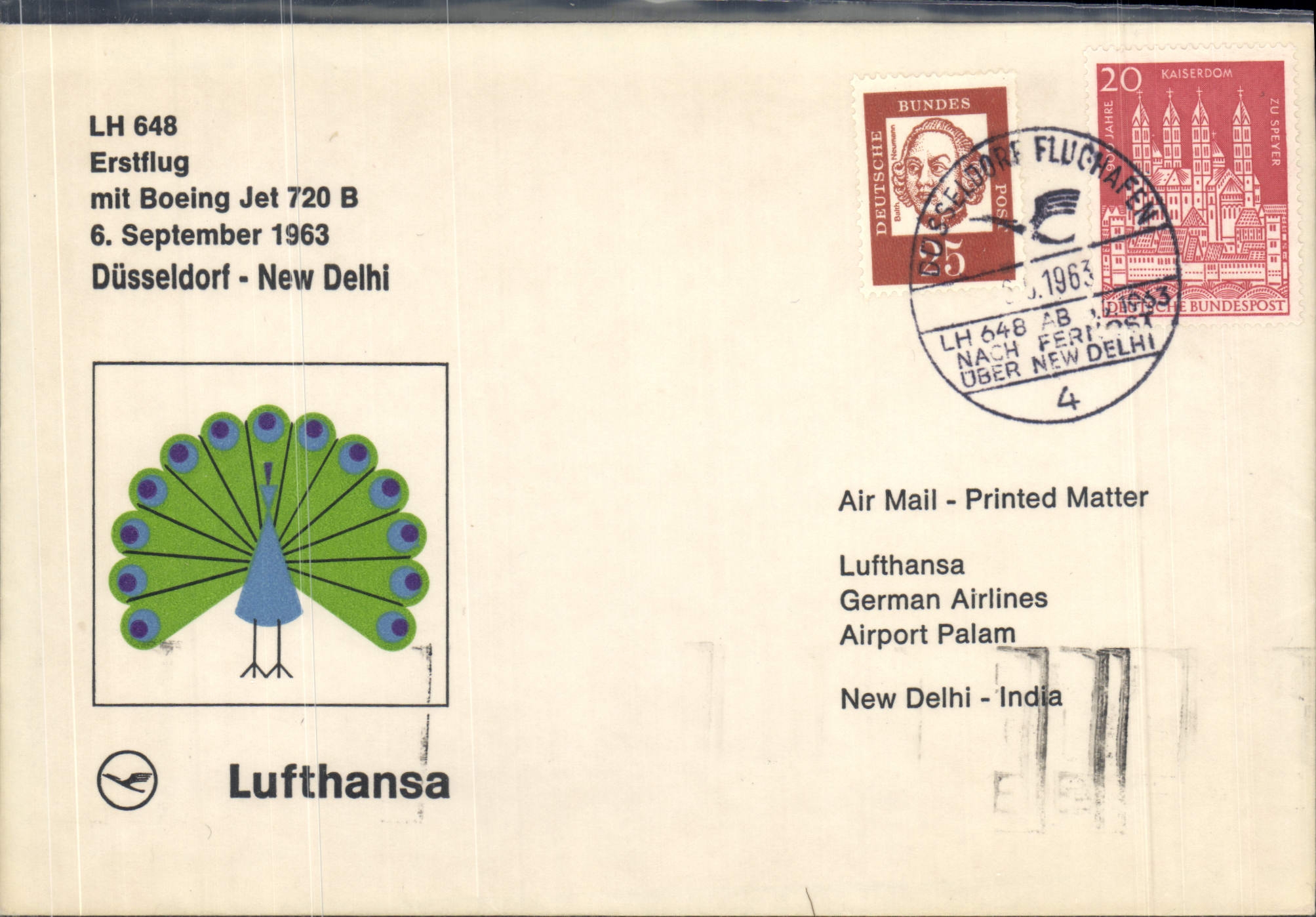 Lettre 1er Vol Dusseldorf New Delhi 6 9 1963