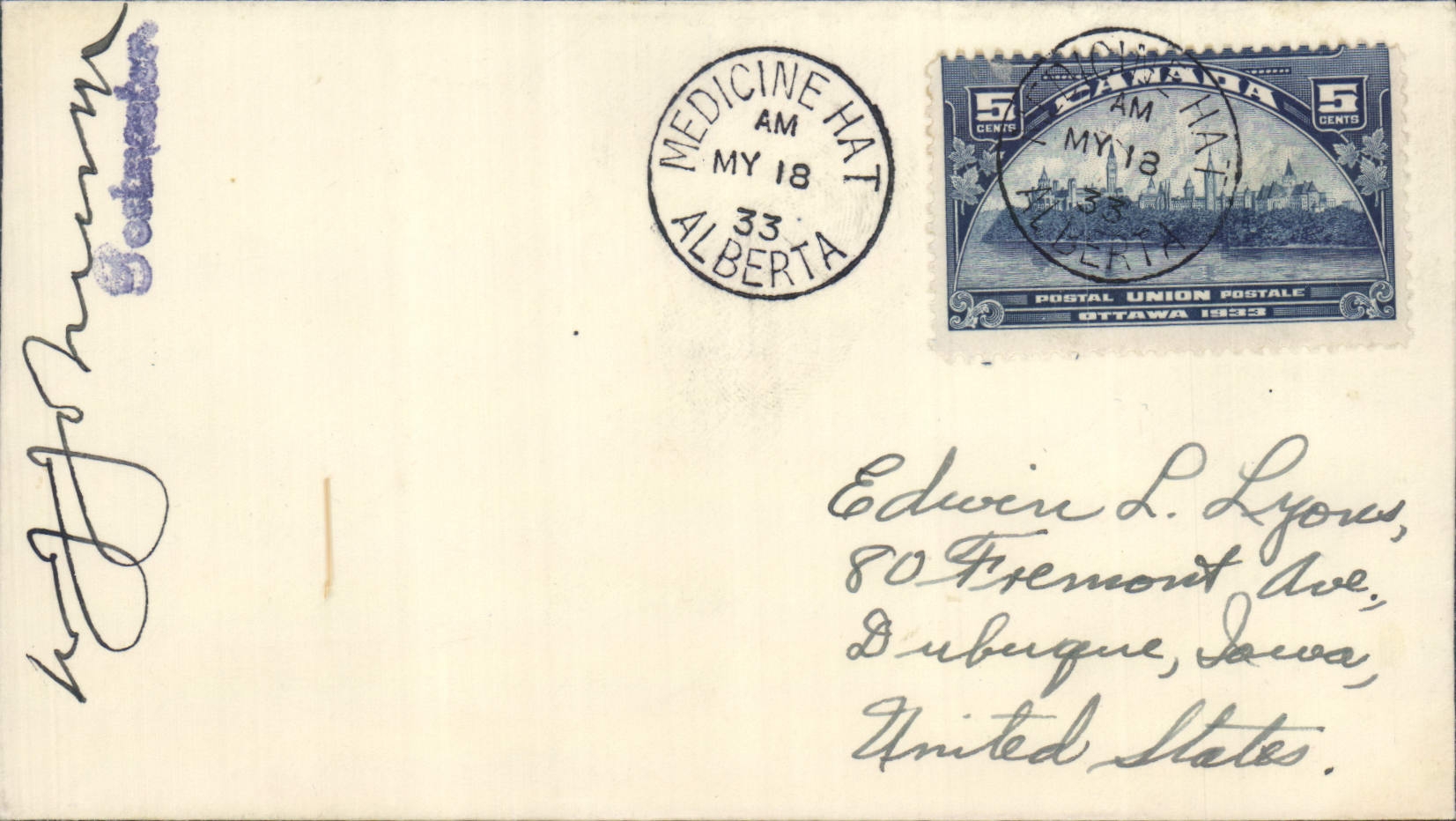 Letter FDC Canada Medicine to Dubuque Ottawa 1933