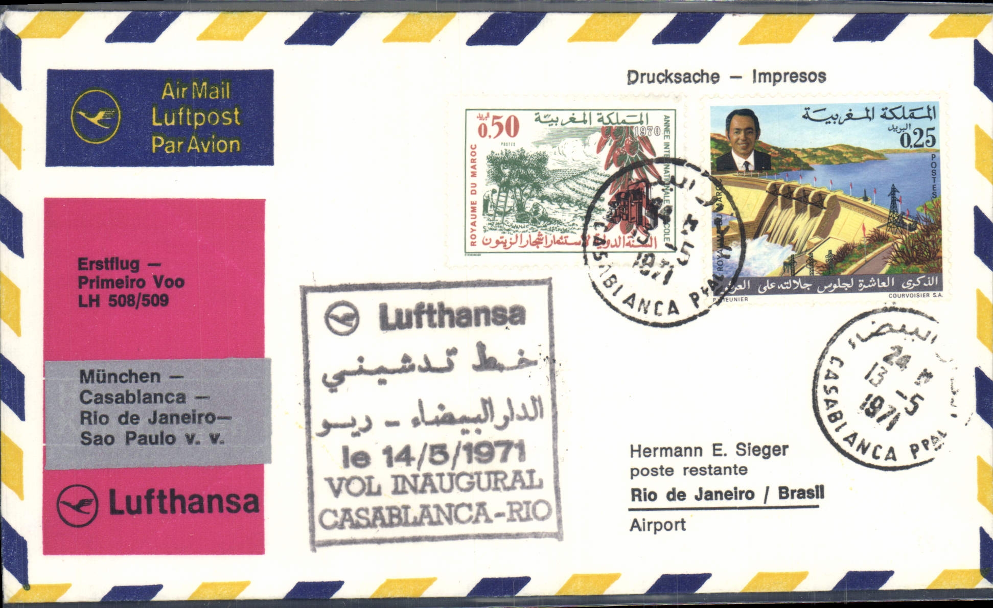 Letter Morocco Munchen Casablanca Rio de Janeiro Sao Paulo 13 5 1971
