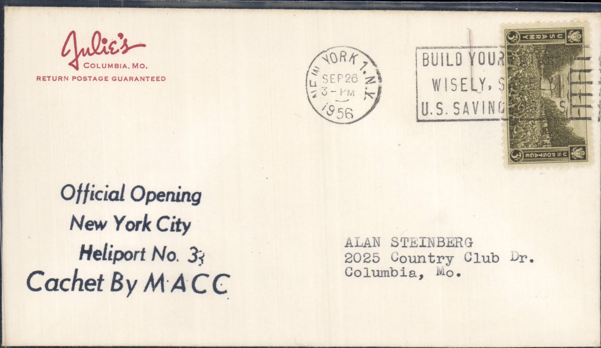 Letter the United States Heliport ew York Helicopter 26 9 1956