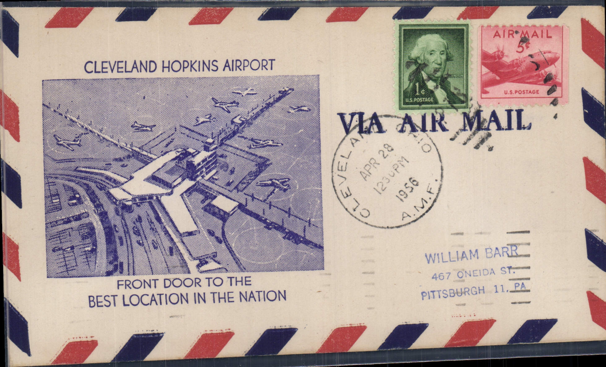 Lettre Etats Unis Cleveland Hopkins Airport 28 4 1956