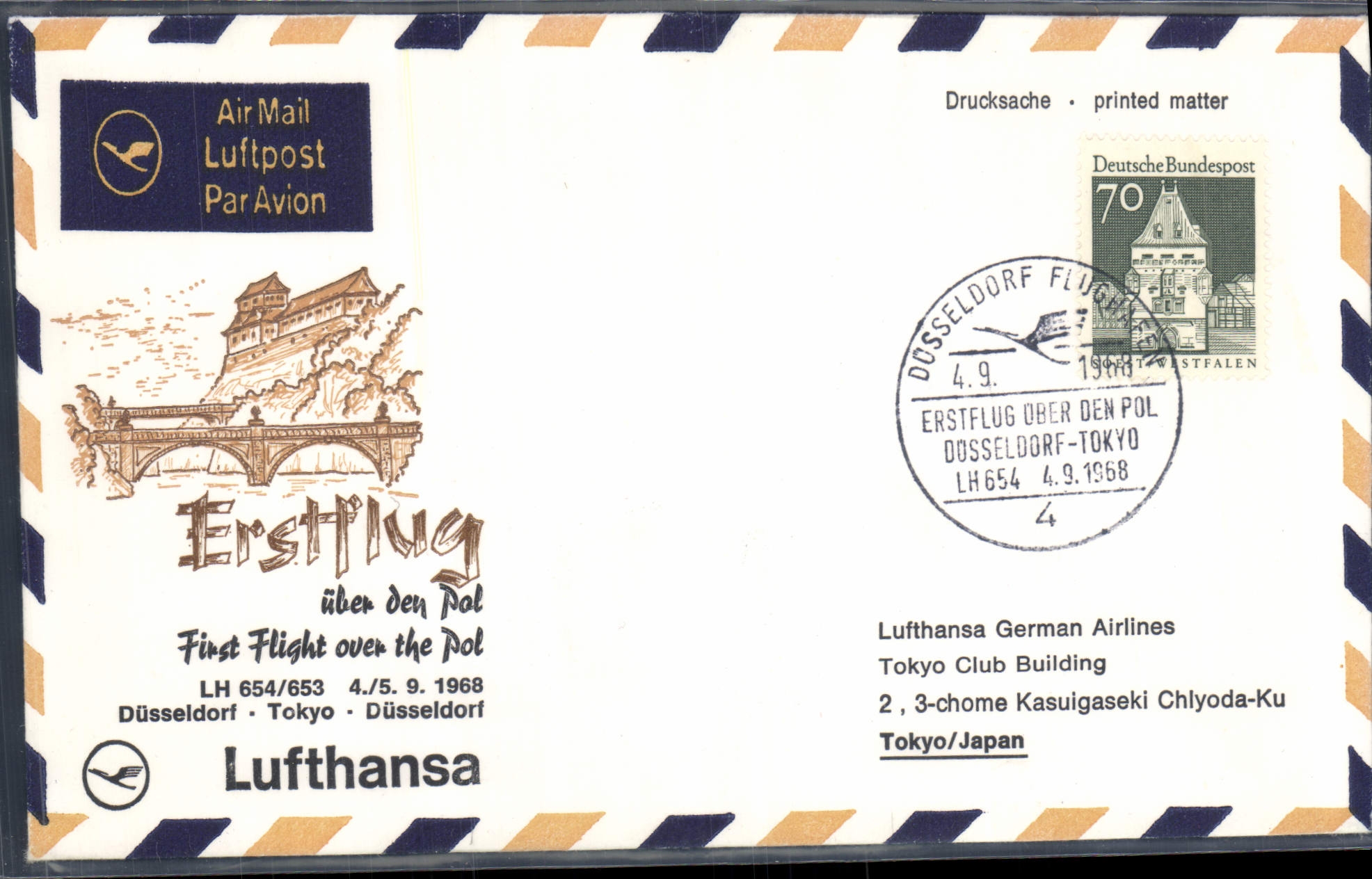 Lettre Allemagne Dusseldorf Tokyo Dusseldorf 4 9 1968
