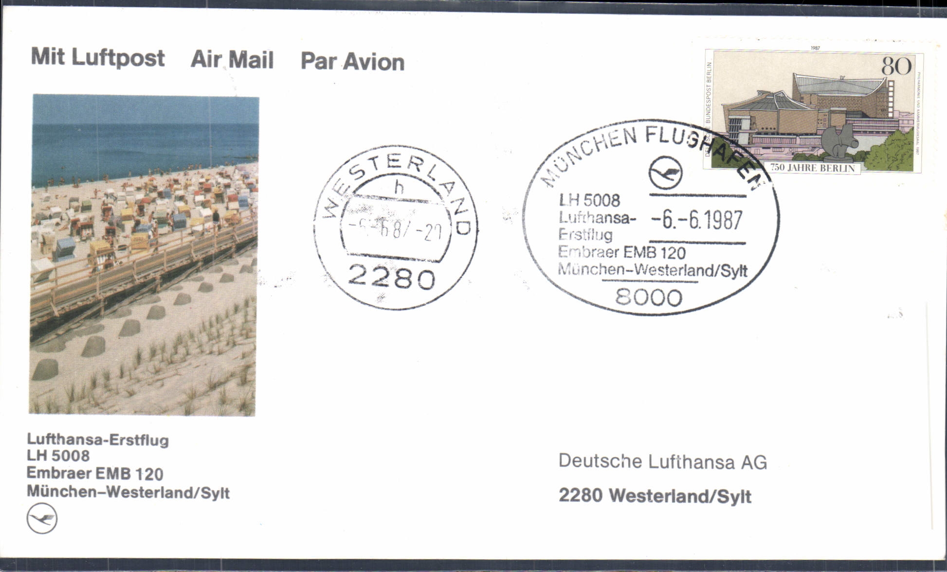 Lettre Berlin Munchen Westerland Lufthansa LH5008